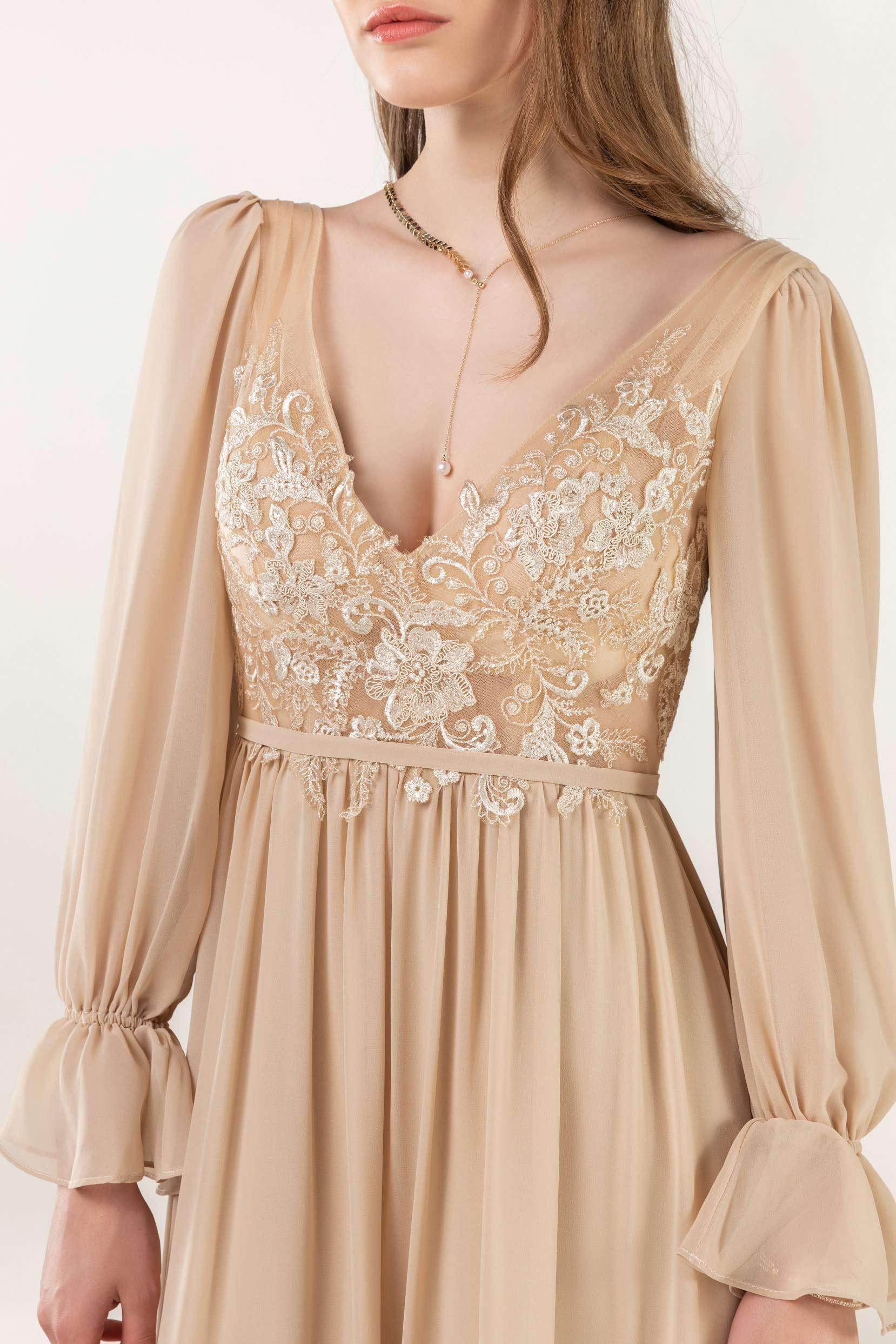 A-Line Sweep-Brush Train Chiffon Bridesmaid Dress CB0478 - COCOMELODY