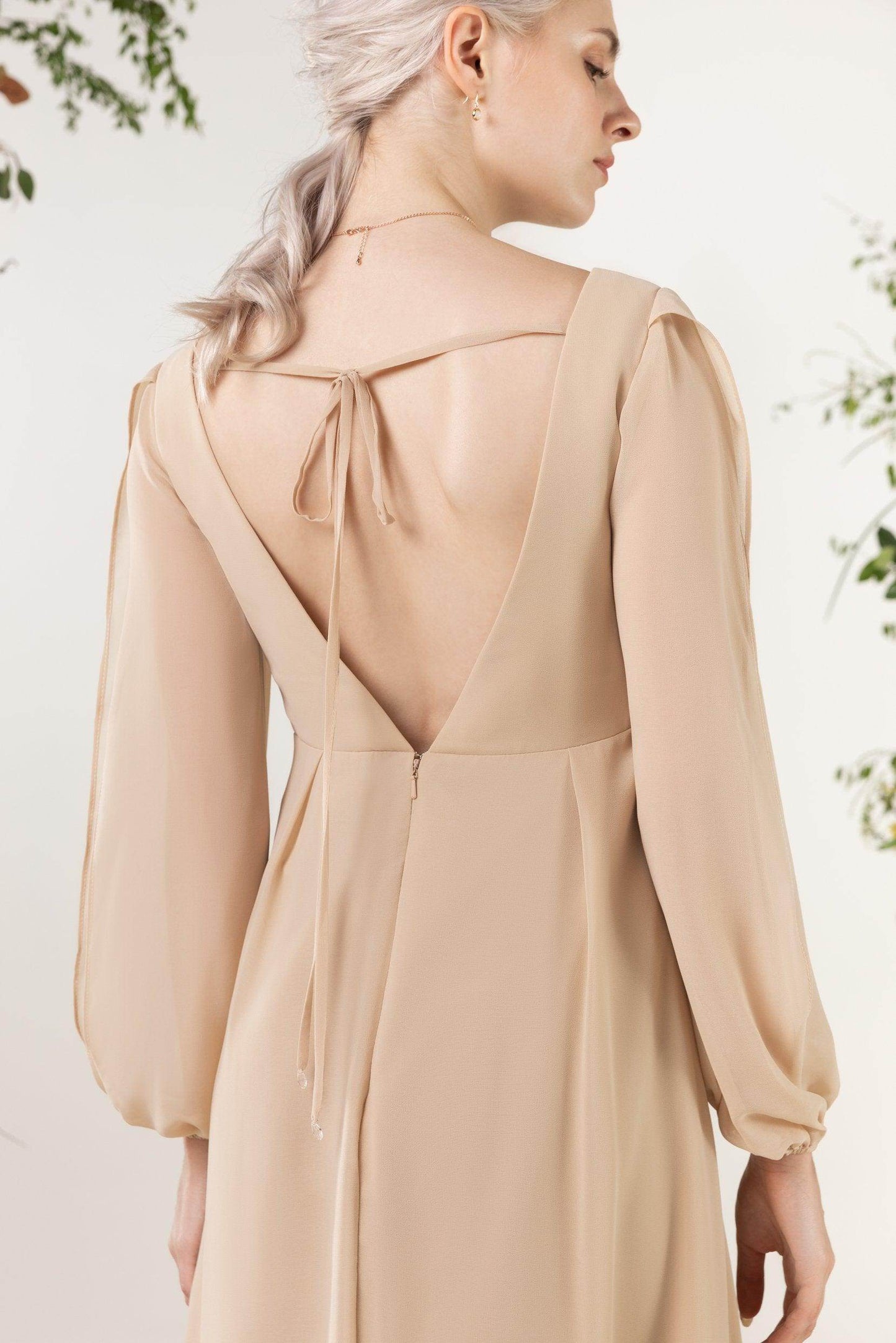 A-Line Sweep-Brush Train Chiffon Bridesmaid Dress CB0479 - COCOMELODY