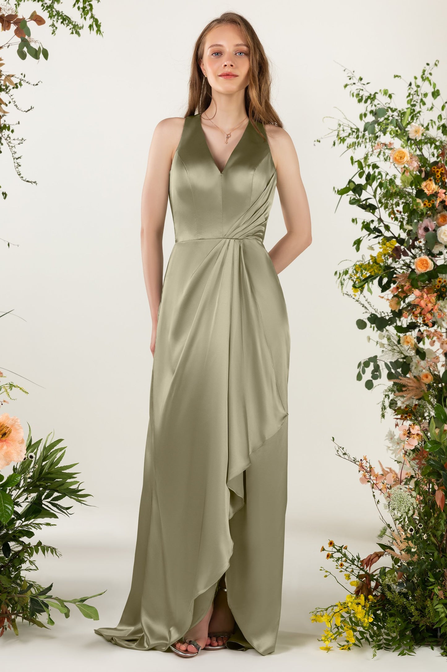 Sheath Sweep Acetate Satin Bridesmaid Dress Formal Dresses CB0499