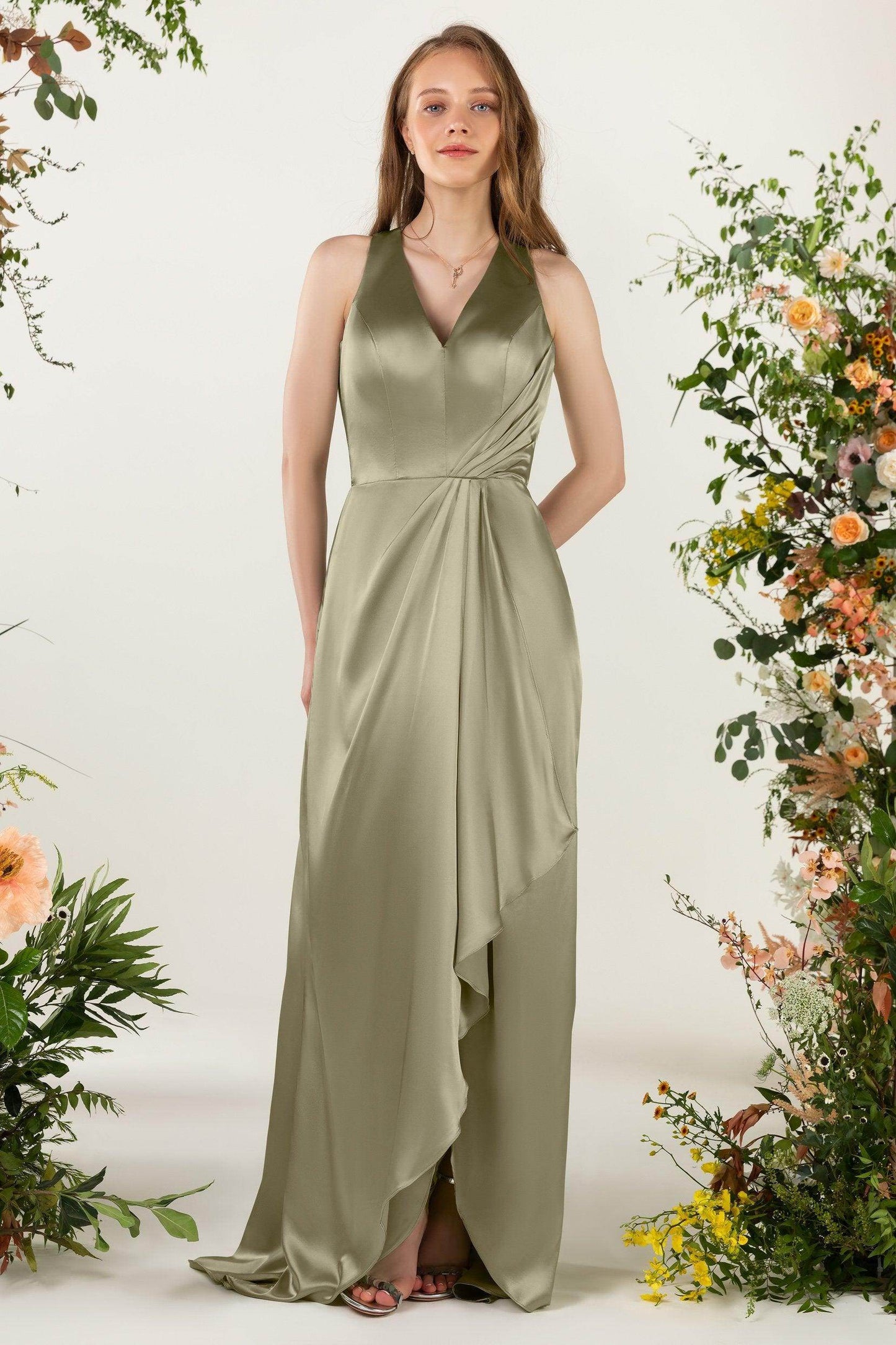 Sheath Sweep Luxe Satin Bridesmaid Dress Formal Dresses CB0499 - COCOMELODY