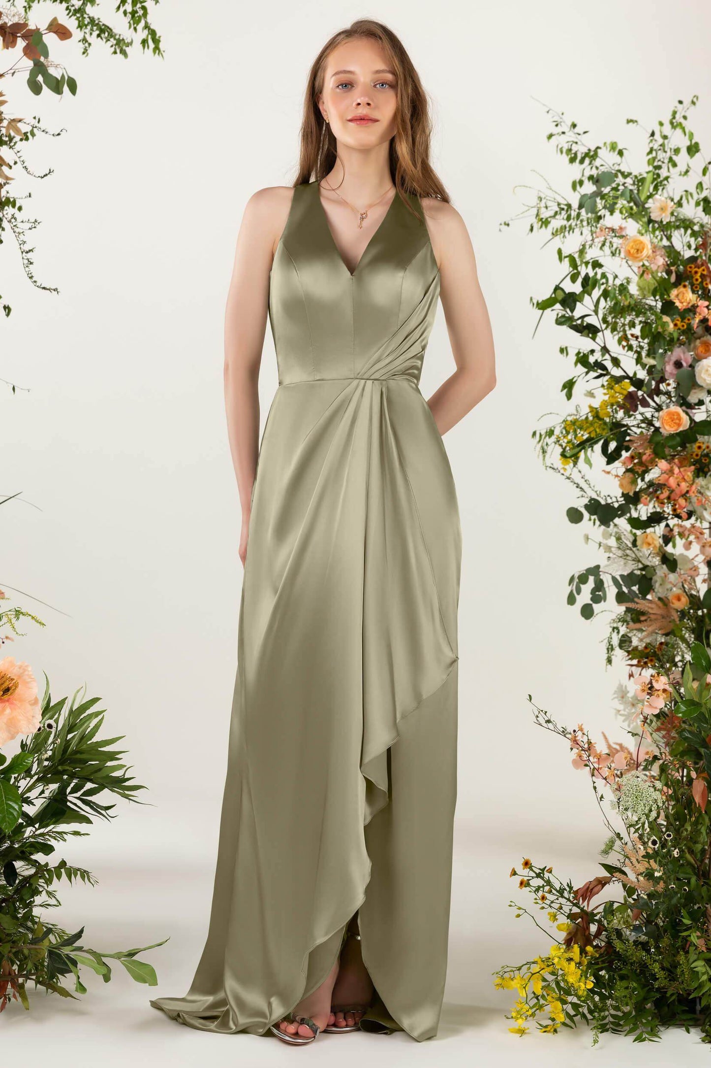 Sheath Sweep Acetate Satin Bridesmaid Dress CB0499CR - COCOMELODY