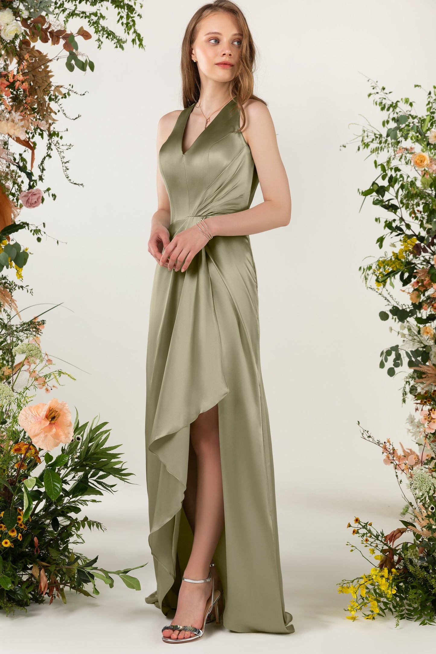 Sheath Sweep Acetate Satin Bridesmaid Dress Formal Dresses CB0499