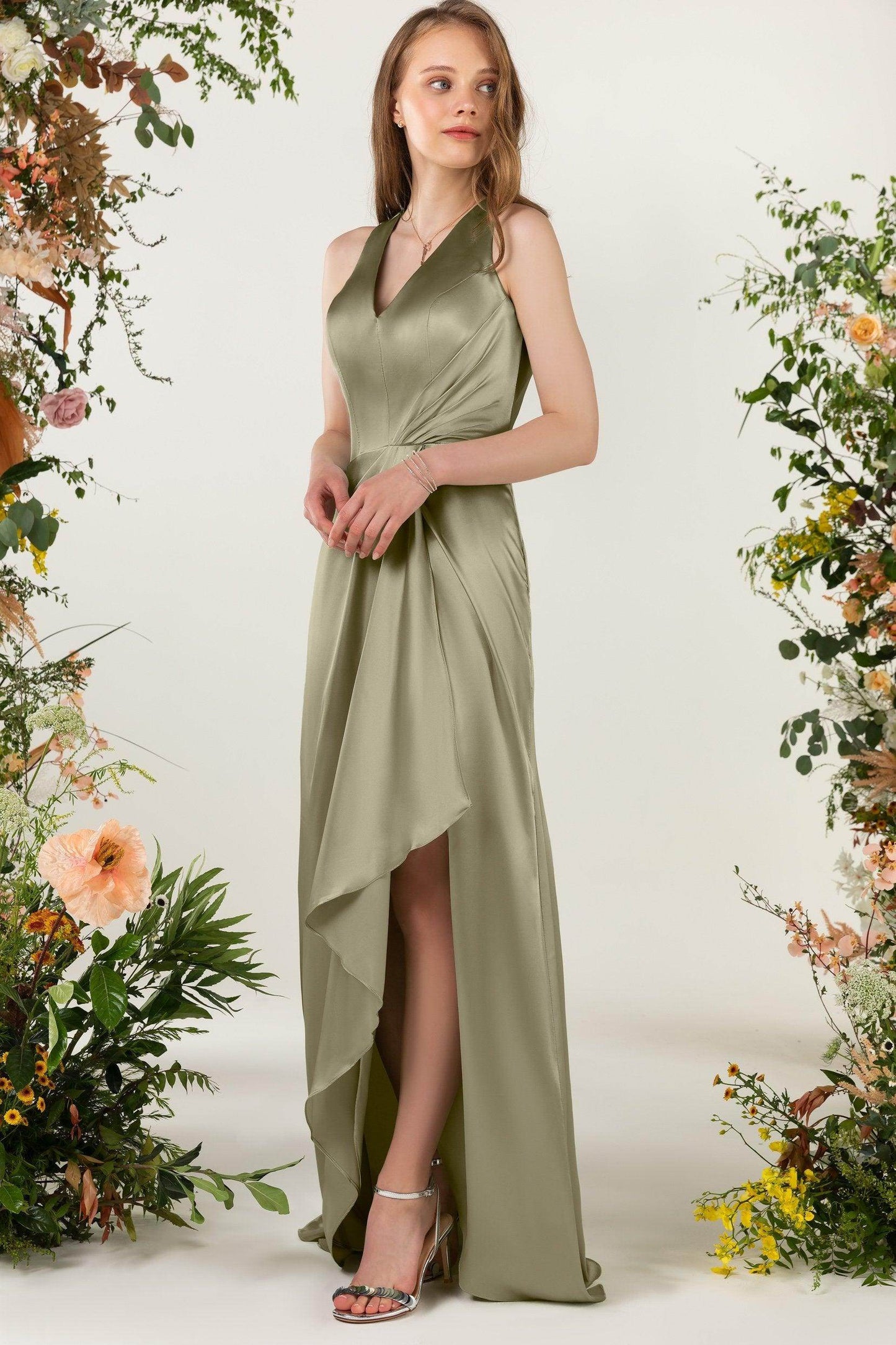Sheath Sweep Luxe Satin Bridesmaid Dress Formal Dresses CB0499 - COCOMELODY