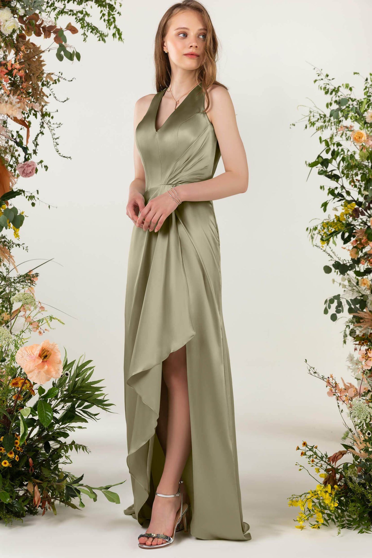 Sheath Sweep Acetate Satin Bridesmaid Dress CB0499CR - COCOMELODY