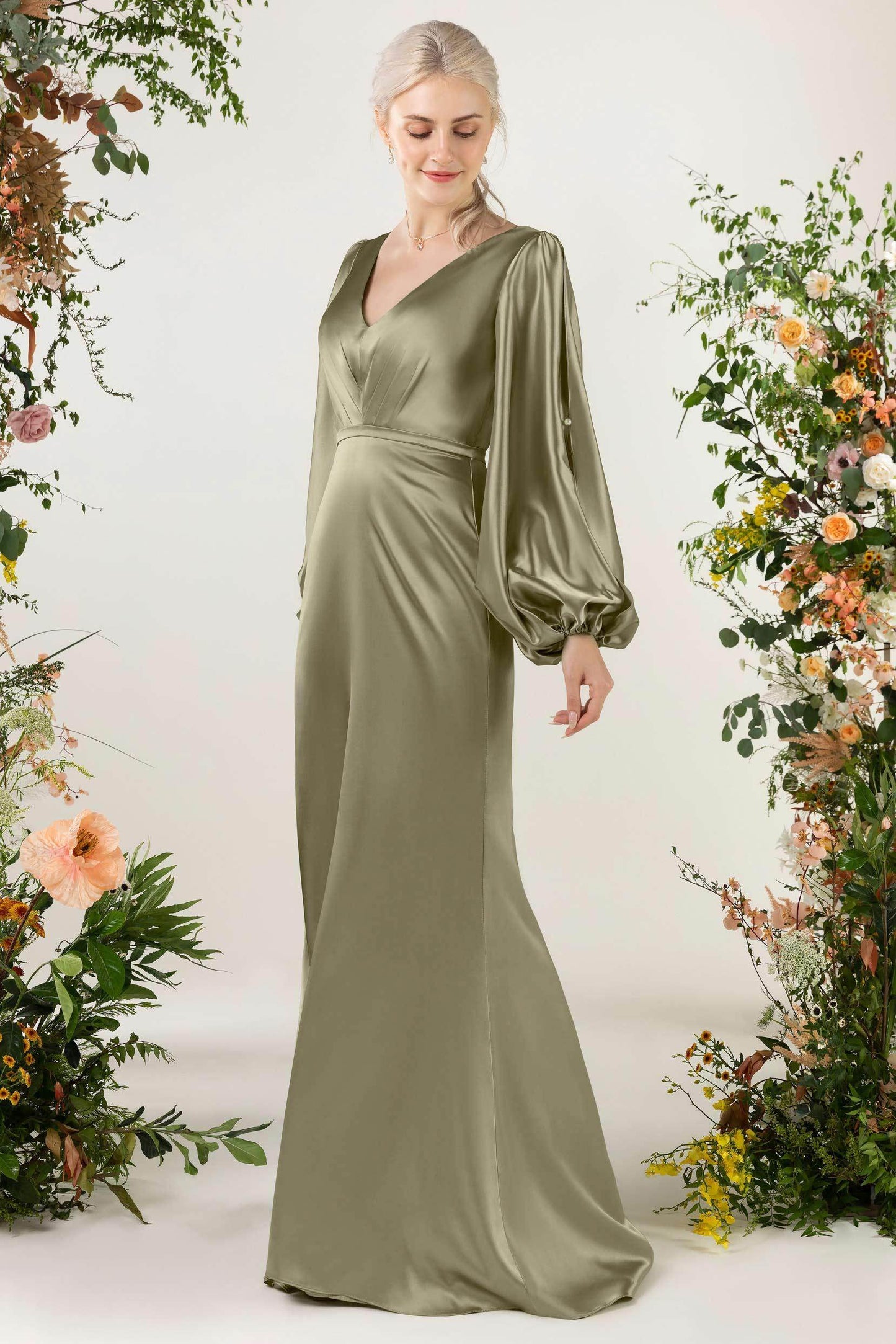 Sheath Sweep Acetate Satin Bridesmaid Dress CB0499CR