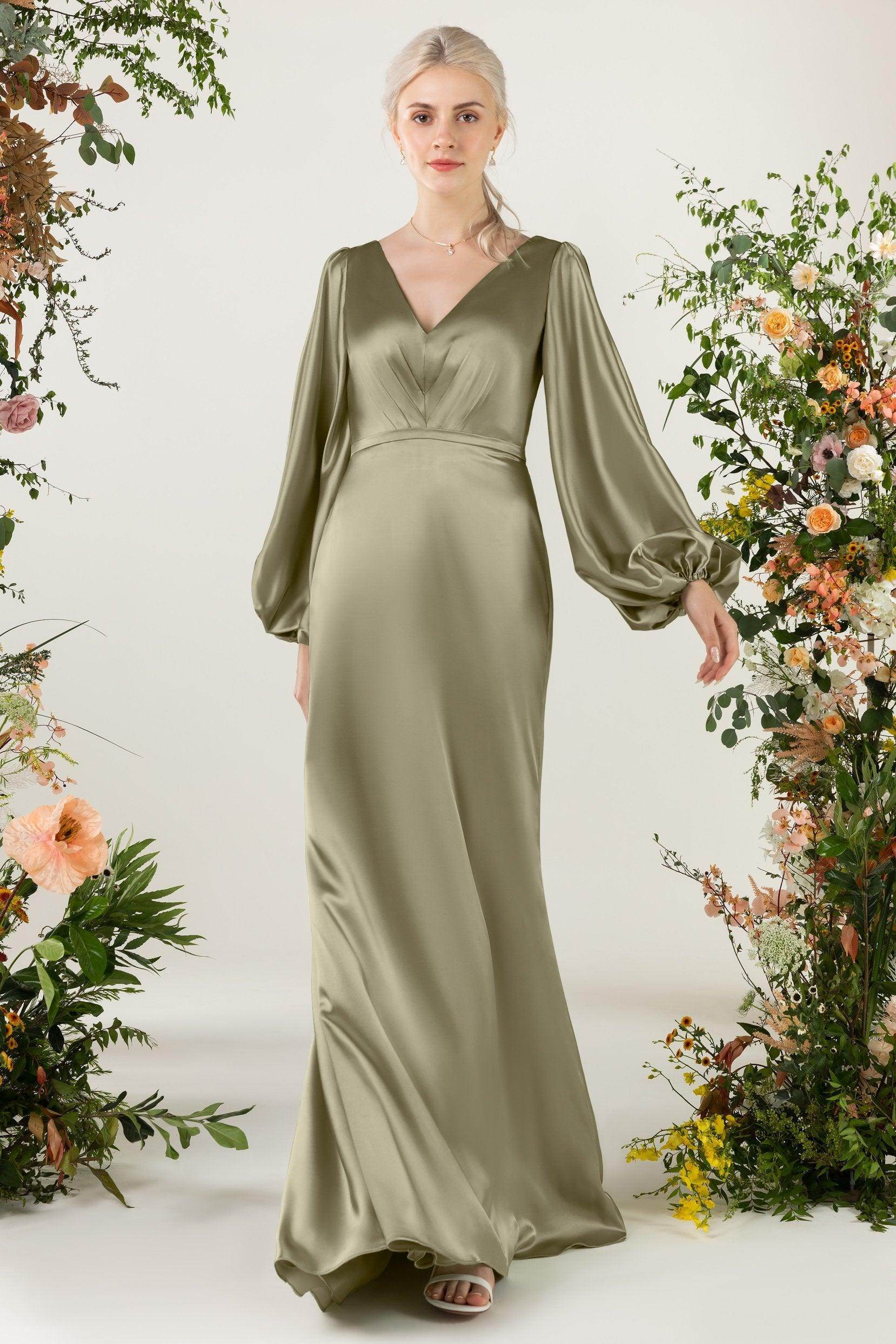Trumpet-Mermaid Sweep-Brush Train Luxe Satin Bridesmaid Dress COCOMELODY CB0500, Pale Pink