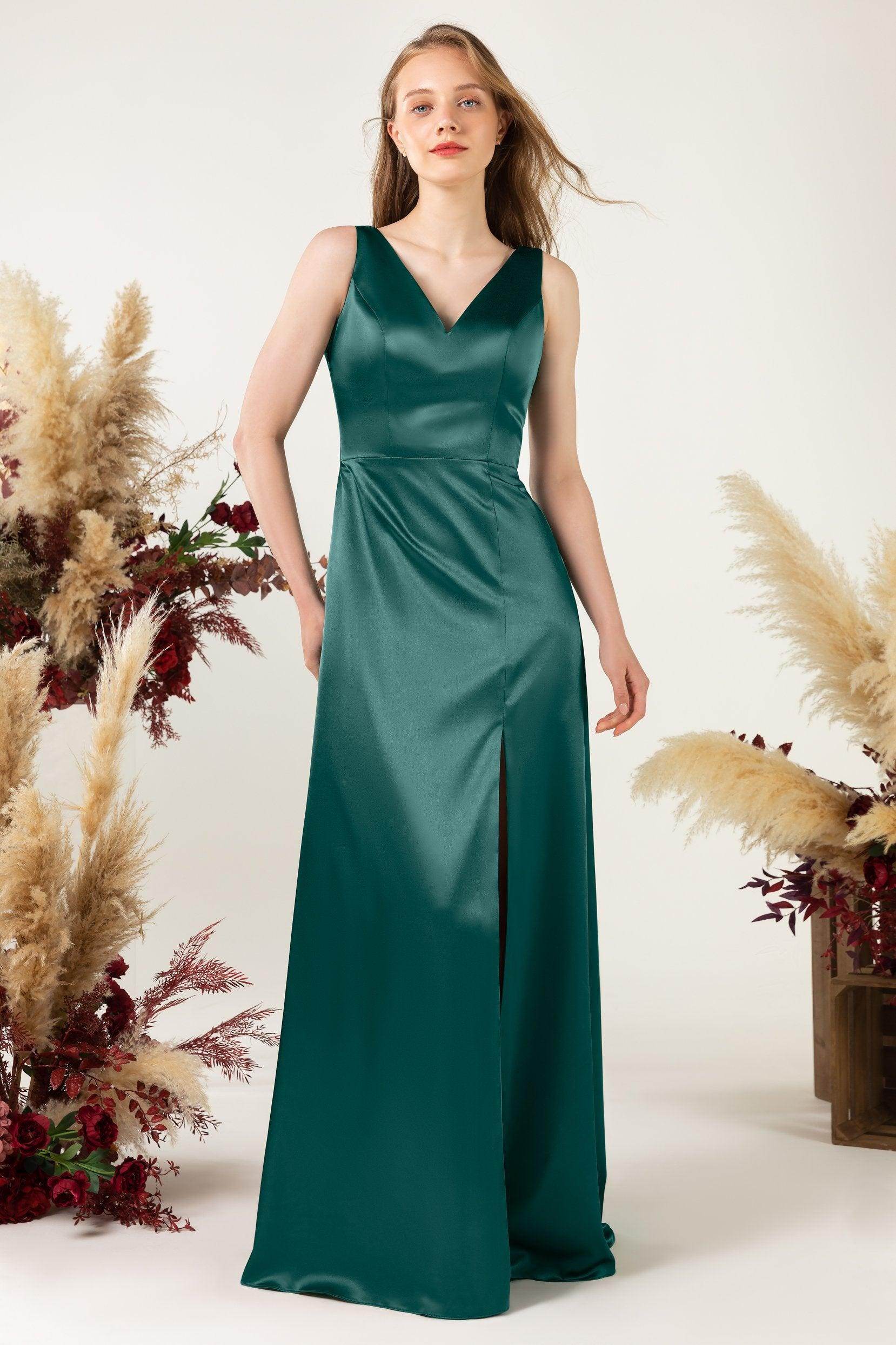 Sheath Sweep Luxe Satin Bridesmaid Dress Formal Dresses CB0502 - COCOMELODY