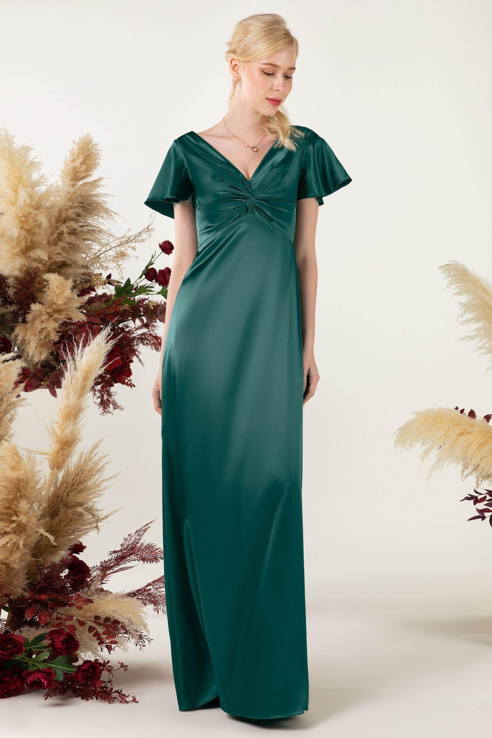 Sheath Sweep Luxe Satin Bridesmaid Dress Formal Dresses CB0504 - COCOMELODY