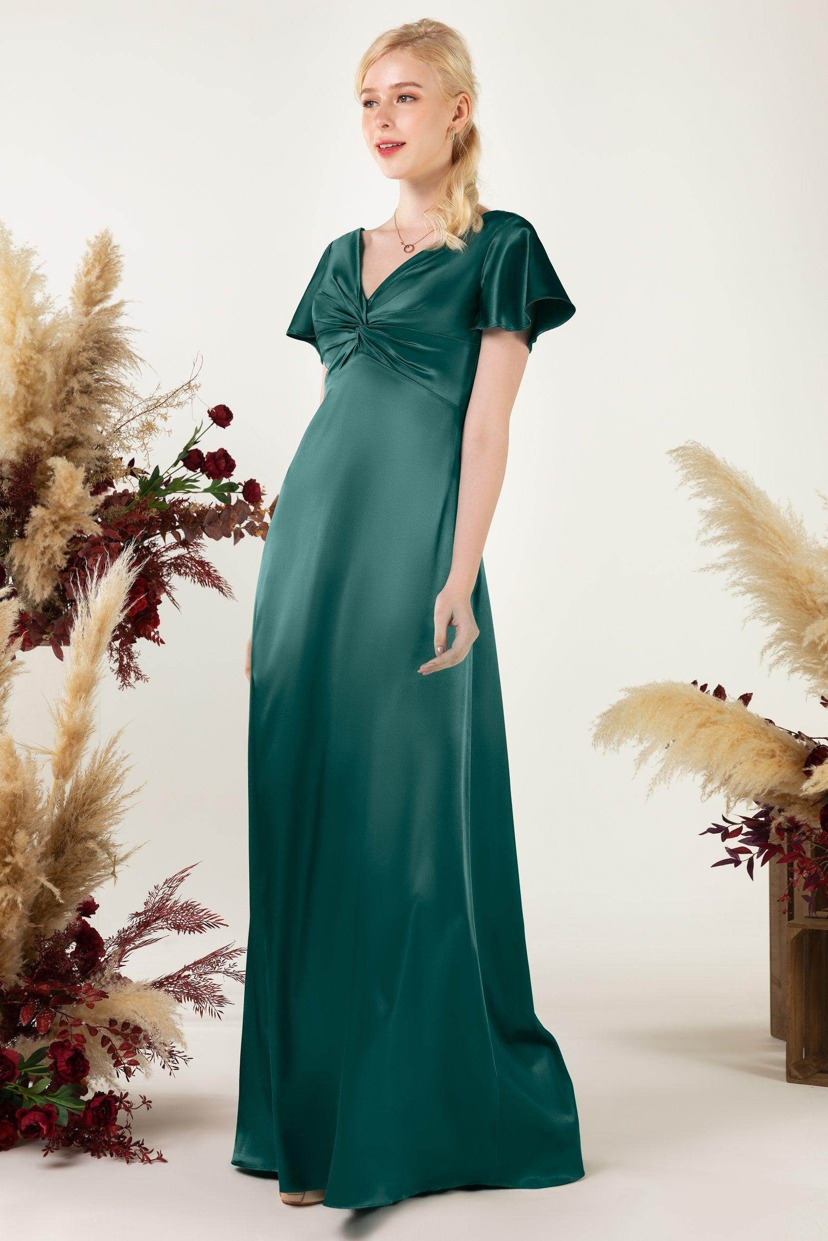 Sheath Sweep Luxe Satin Bridesmaid Dress Formal Dresses CB0504 - COCOMELODY