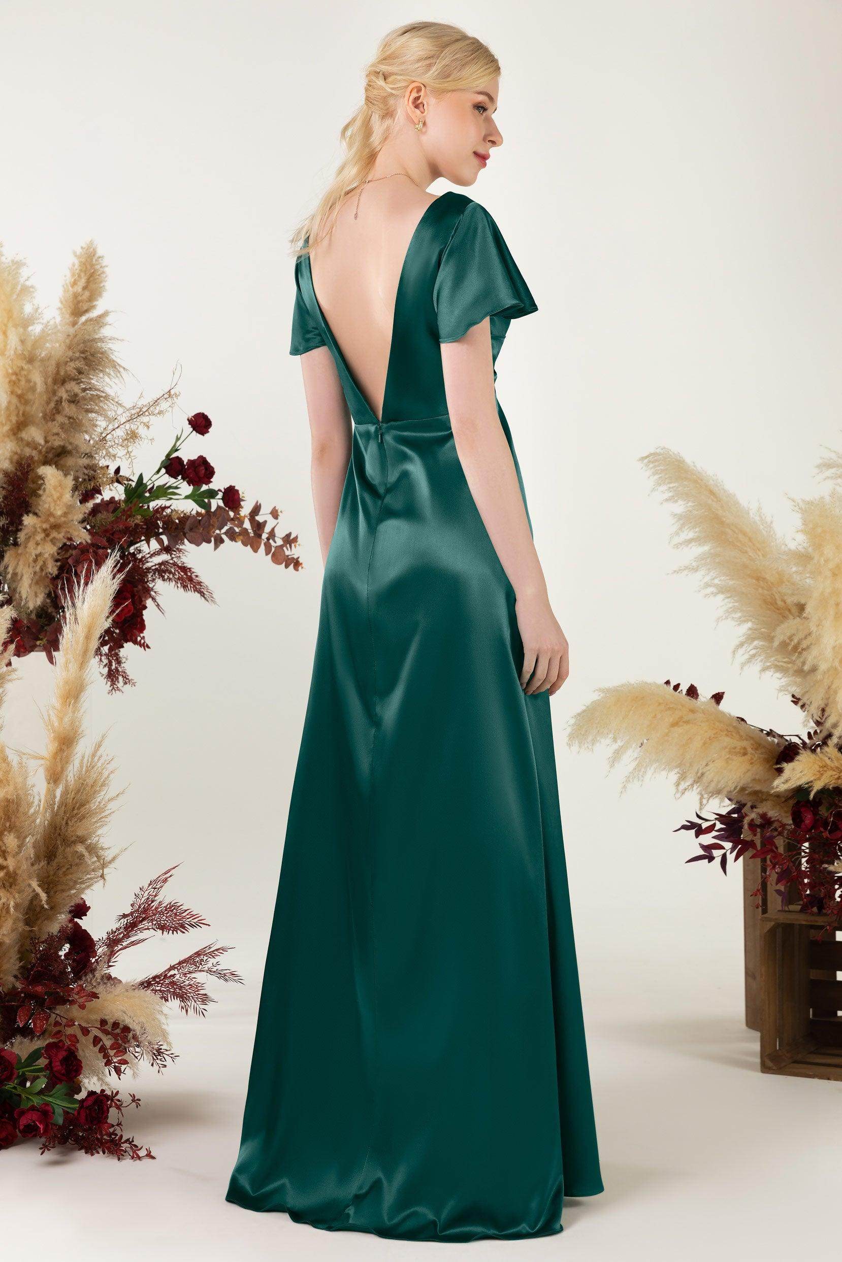 Sheath Sweep Luxe Satin Bridesmaid Dress Formal Dresses CB0504 - COCOMELODY