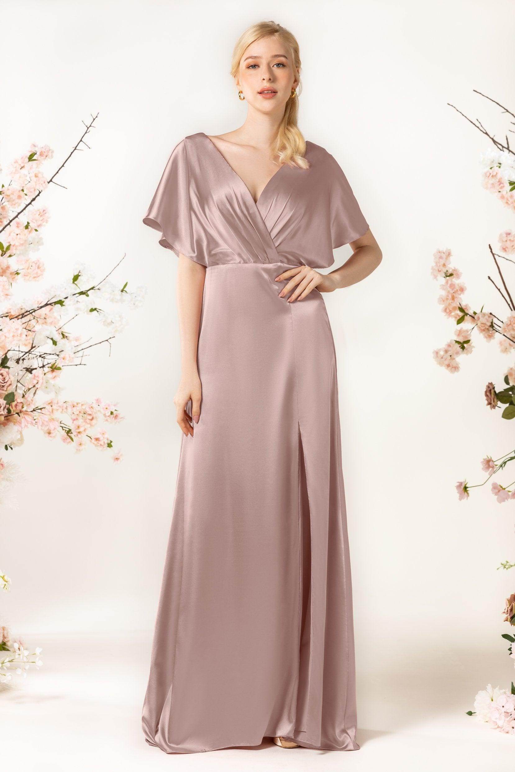 Sheath Sweep Luxe Satin Bridesmaid Dress Formal Dresses CB0505PS - COCOMELODY