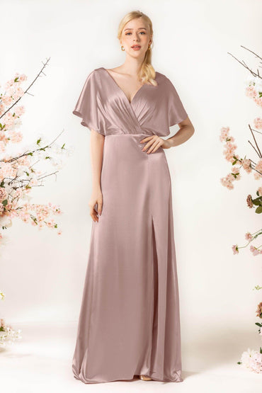 Sheath Sweep Luxe Satin Bridesmaid Dress Formal Dresses CB0505PS - COCOMELODY