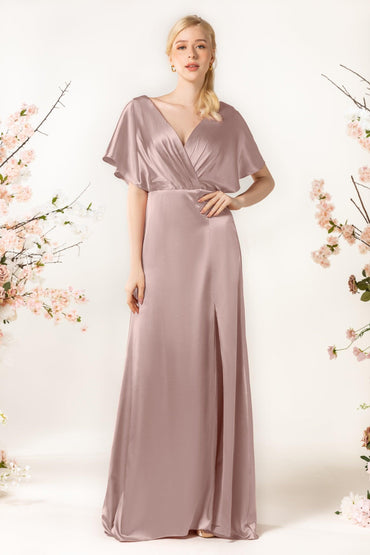 Sheath Sweep Luxe Satin Bridesmaid Dress Formal Dresses CB0505