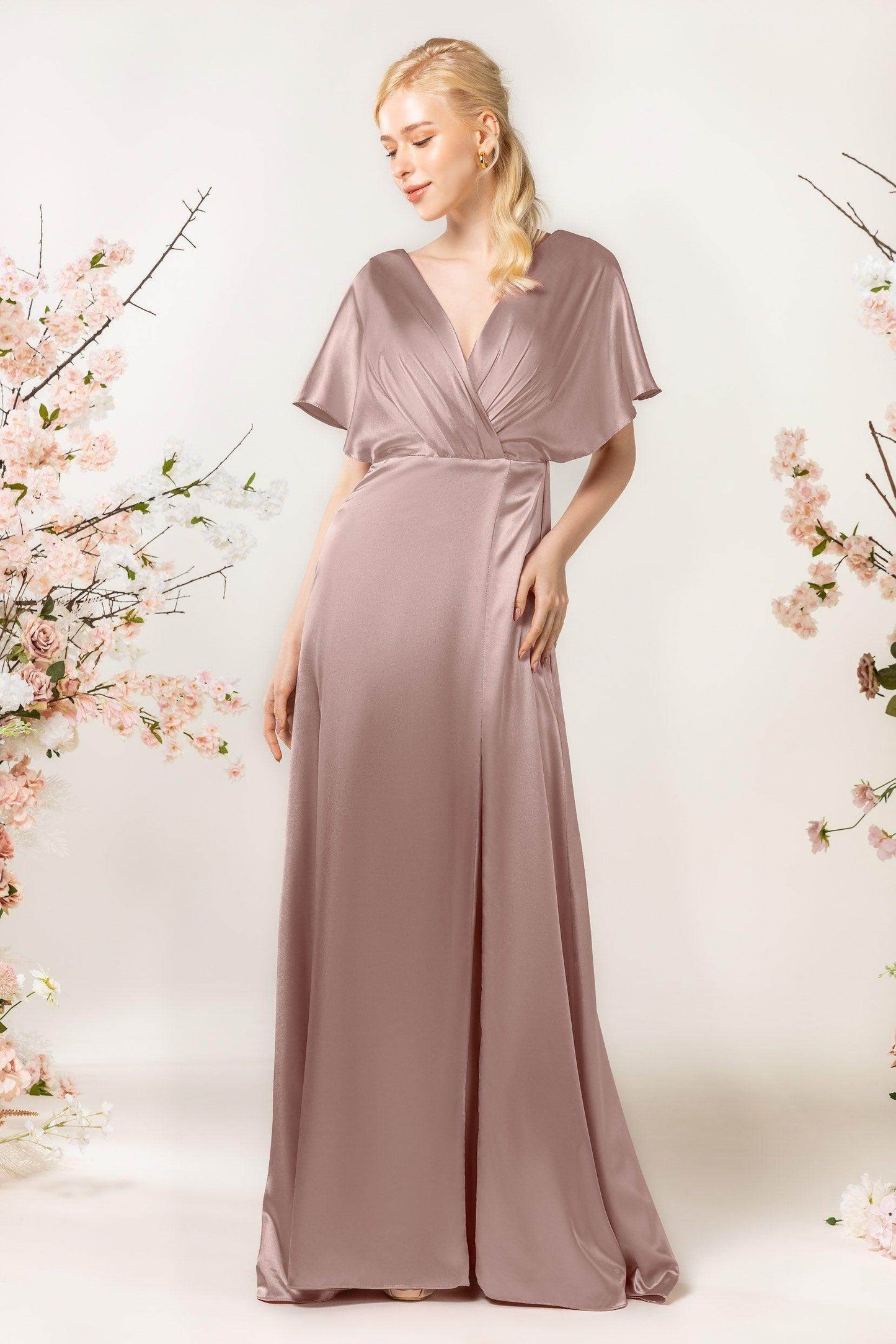 Sheath Sweep Luxe Satin Bridesmaid Dress Formal Dresses CB0505PS - COCOMELODY