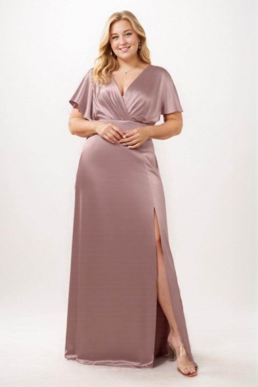 Sheath-Column Satin Plus Size Bridesmaid Dresses with Sleeves COCOMELODYCB0505PS