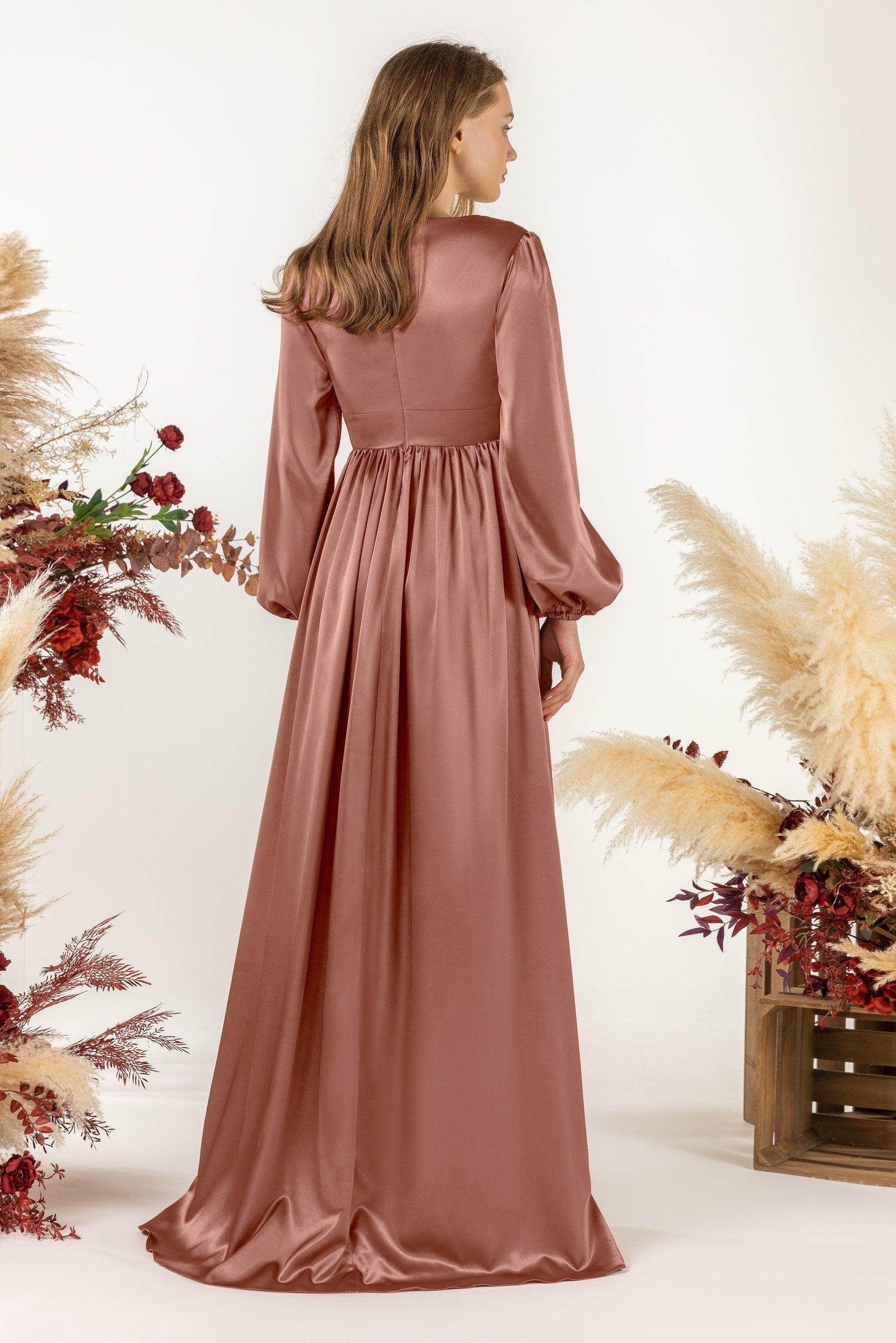 A-Line Sweep Luxe Satin Bridesmaid Dress Formal Dresses CB0508 - COCOMELODY