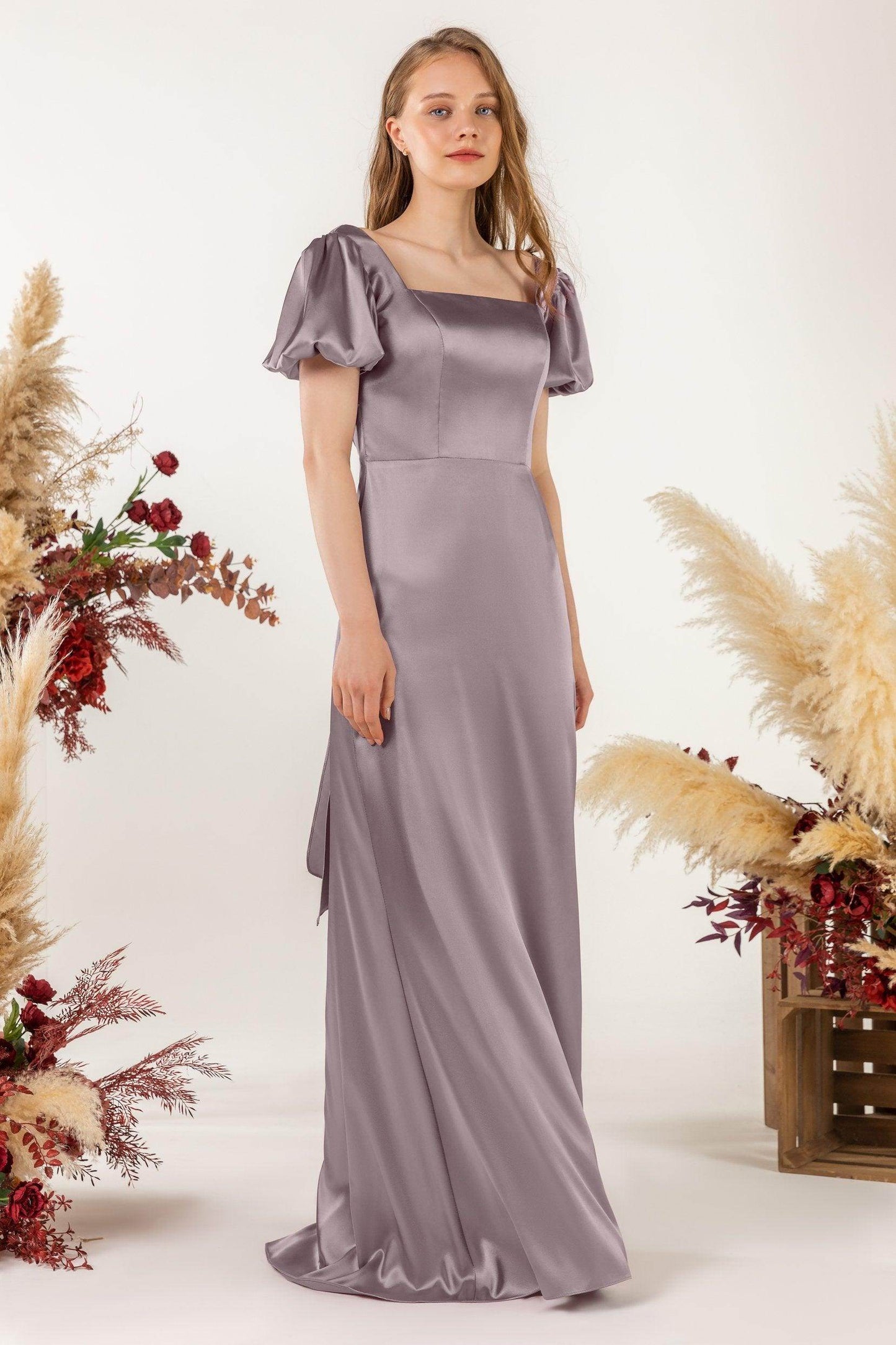 Sheath Sweep Luxe Satin Bridesmaid Dress Formal Dresses CB0511 - COCOMELODY