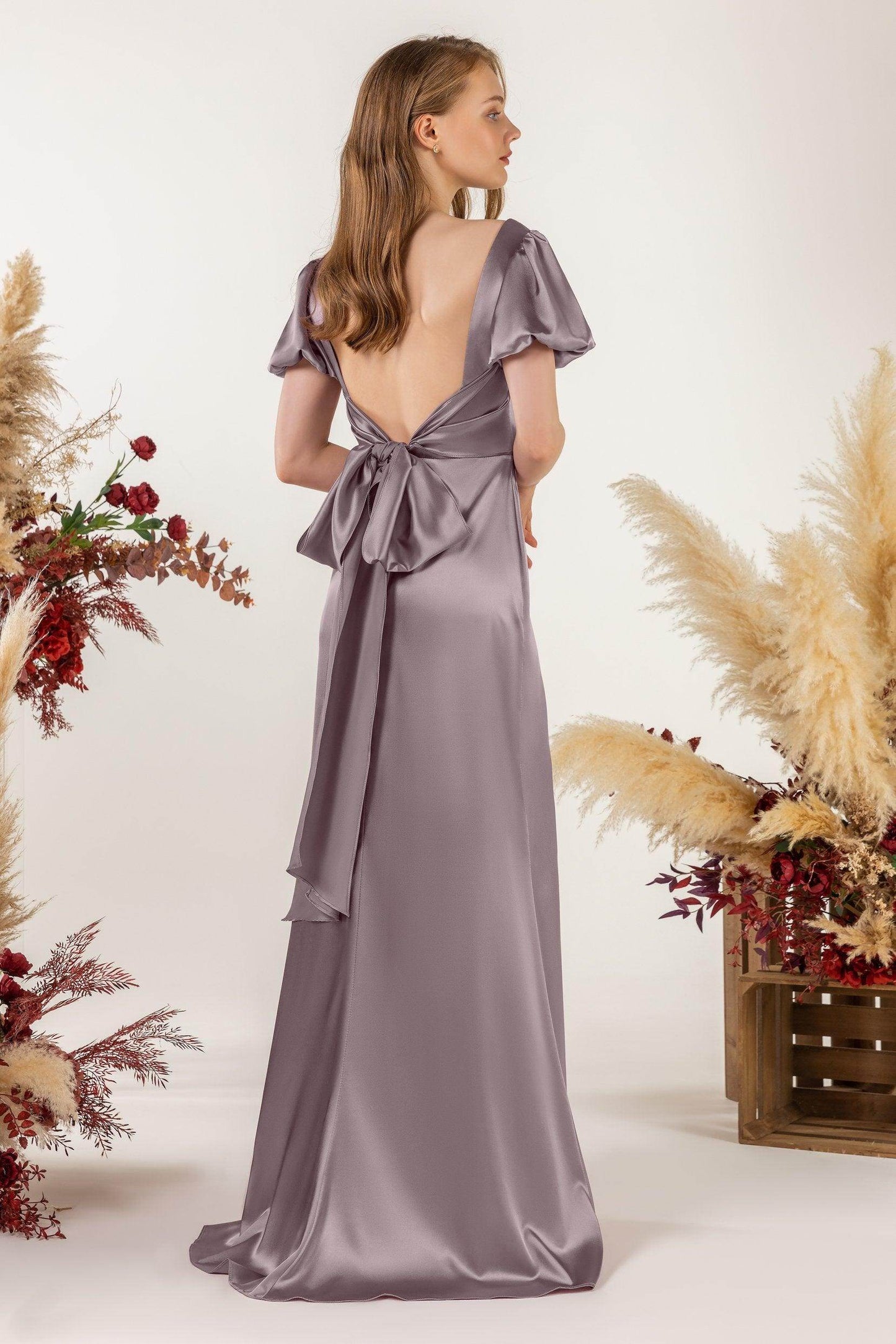 Sheath Sweep Luxe Satin Bridesmaid Dress Formal Dresses CB0511 - COCOMELODY