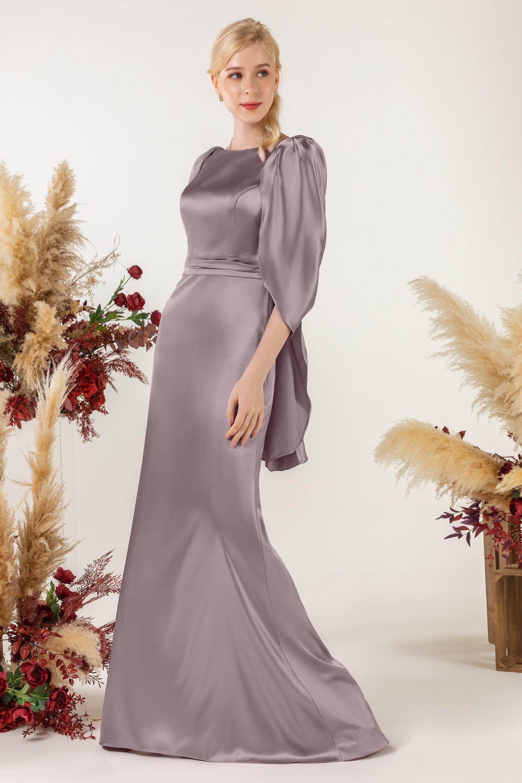 Sheath Sweep Luxe Satin Bridesmaid Dress Formal Dresses CB0513 - COCOMELODY