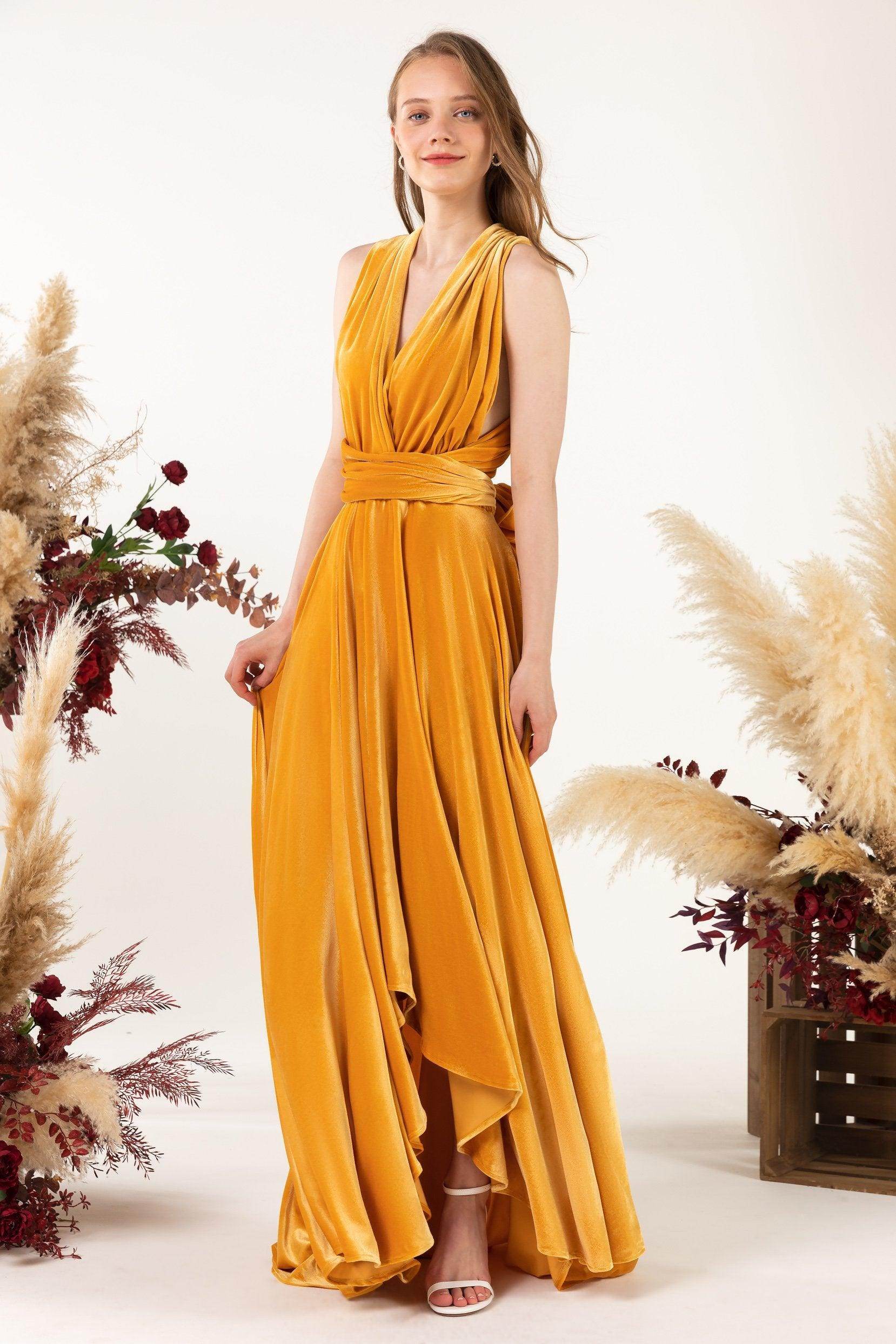 Asymmetrical Floor Length Velvet Bridesmaid Dress CB0514 - COCOMELODY