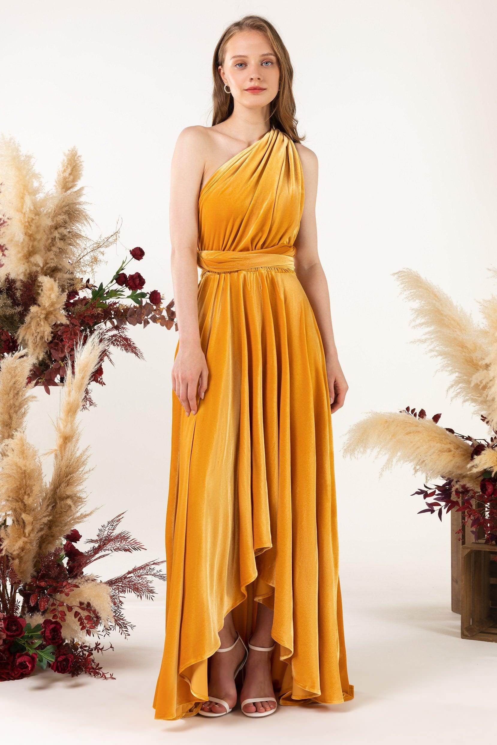 Asymmetrical Floor Length Velvet Bridesmaid Dress CB0514 - COCOMELODY