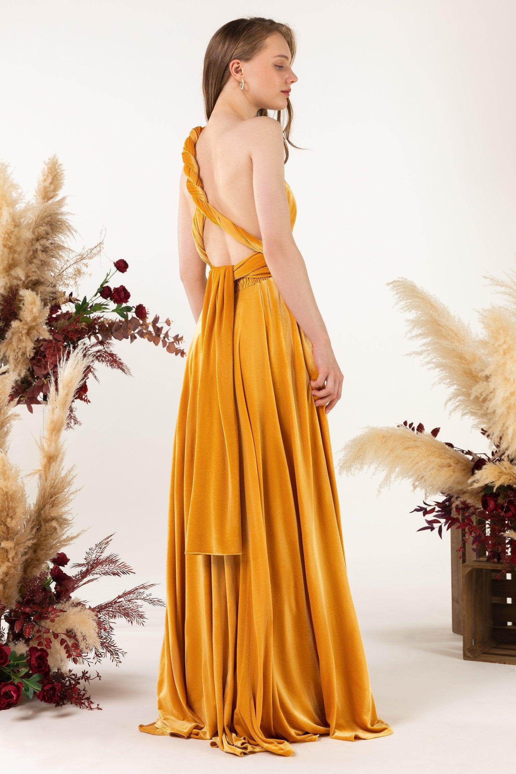 Asymmetrical Floor Length Velvet Bridesmaid Dress CB0514 - COCOMELODY