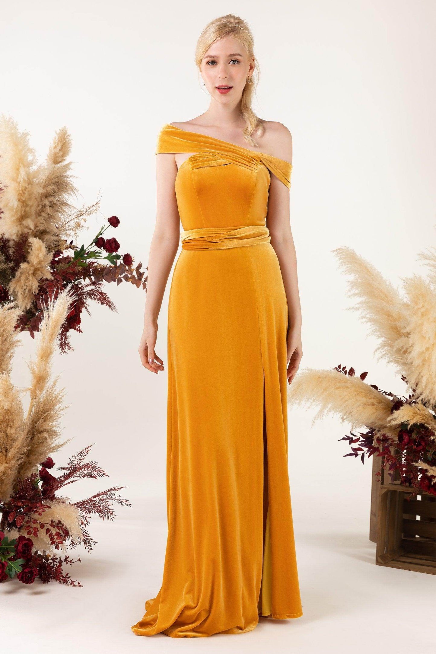 Sheath Sweep-Brush Train Velvet Bridesmaid Dress CB0516 - COCOMELODY