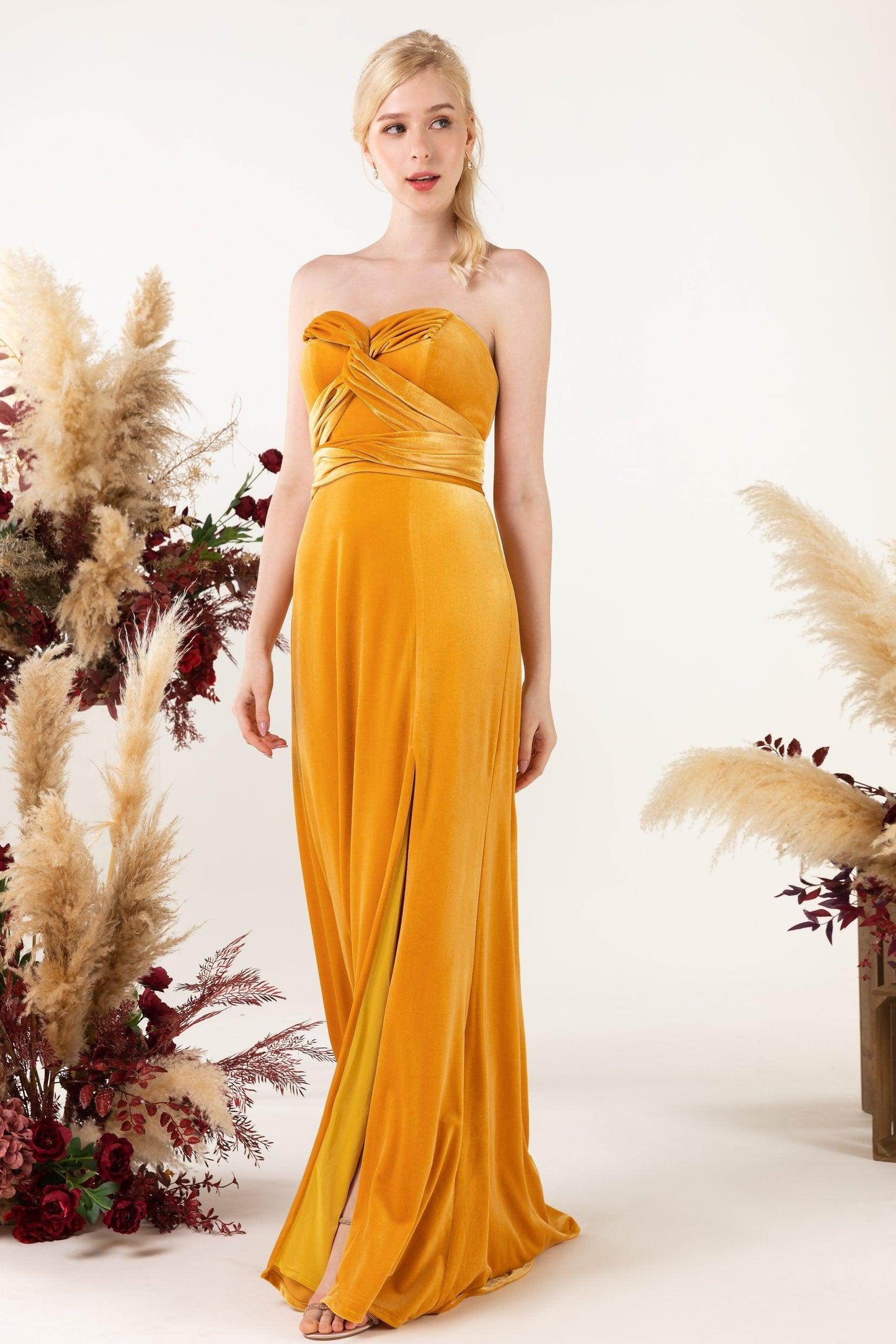 Sheath Sweep-Brush Train Velvet Bridesmaid Dress CB0516 - COCOMELODY