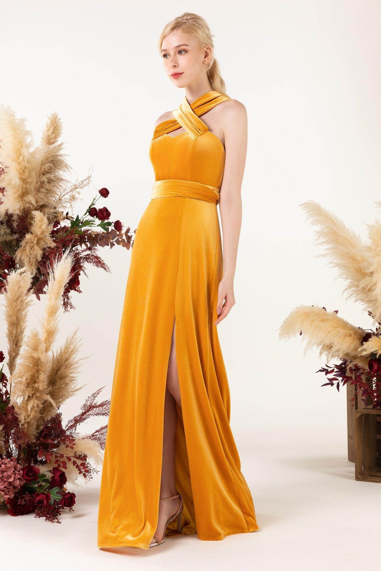 Sheath Sweep-Brush Train Velvet Bridesmaid Dress CB0516 - COCOMELODY