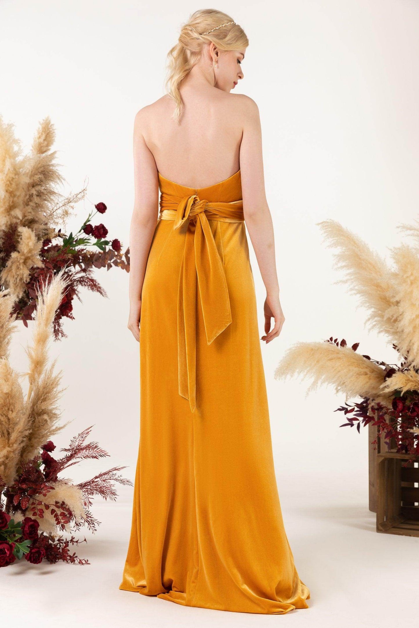 Sheath Sweep-Brush Train Velvet Bridesmaid Dress CB0516 - COCOMELODY