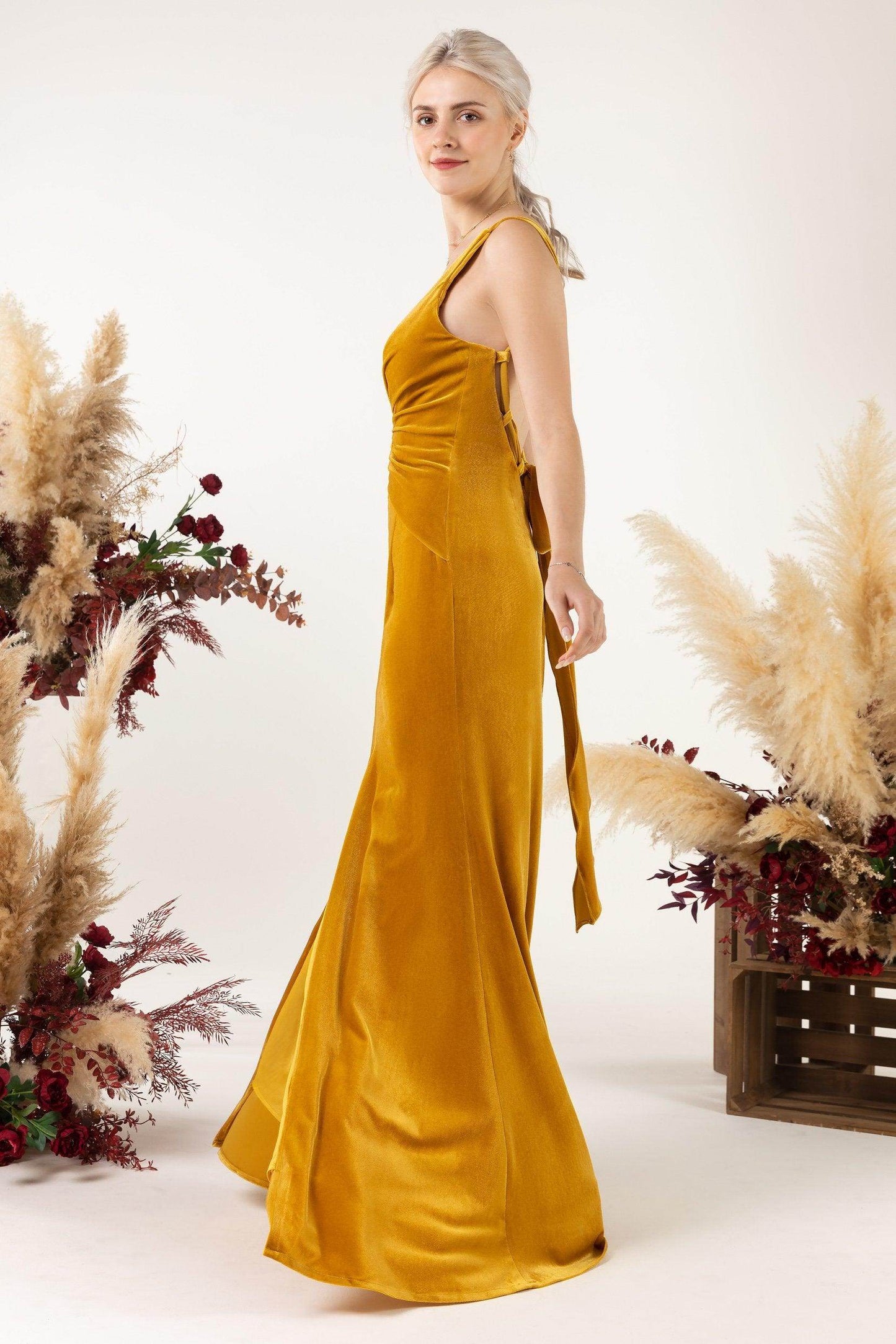 Sheath Sweep-Brush Train Velvet Bridesmaid Dress CB0518 - COCOMELODY