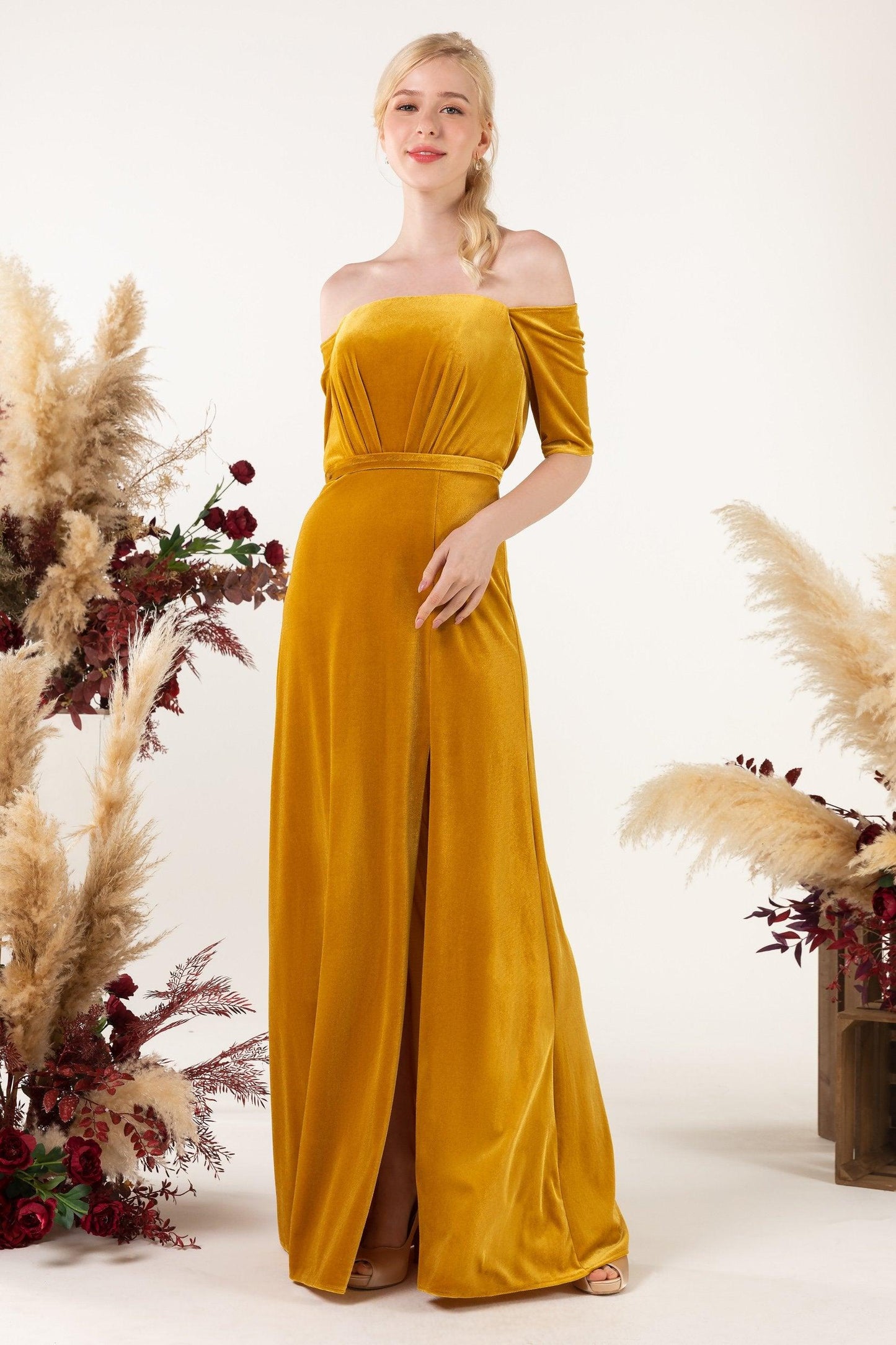 Sheath Sweep-Brush Train Velvet Bridesmaid Dress CB0519