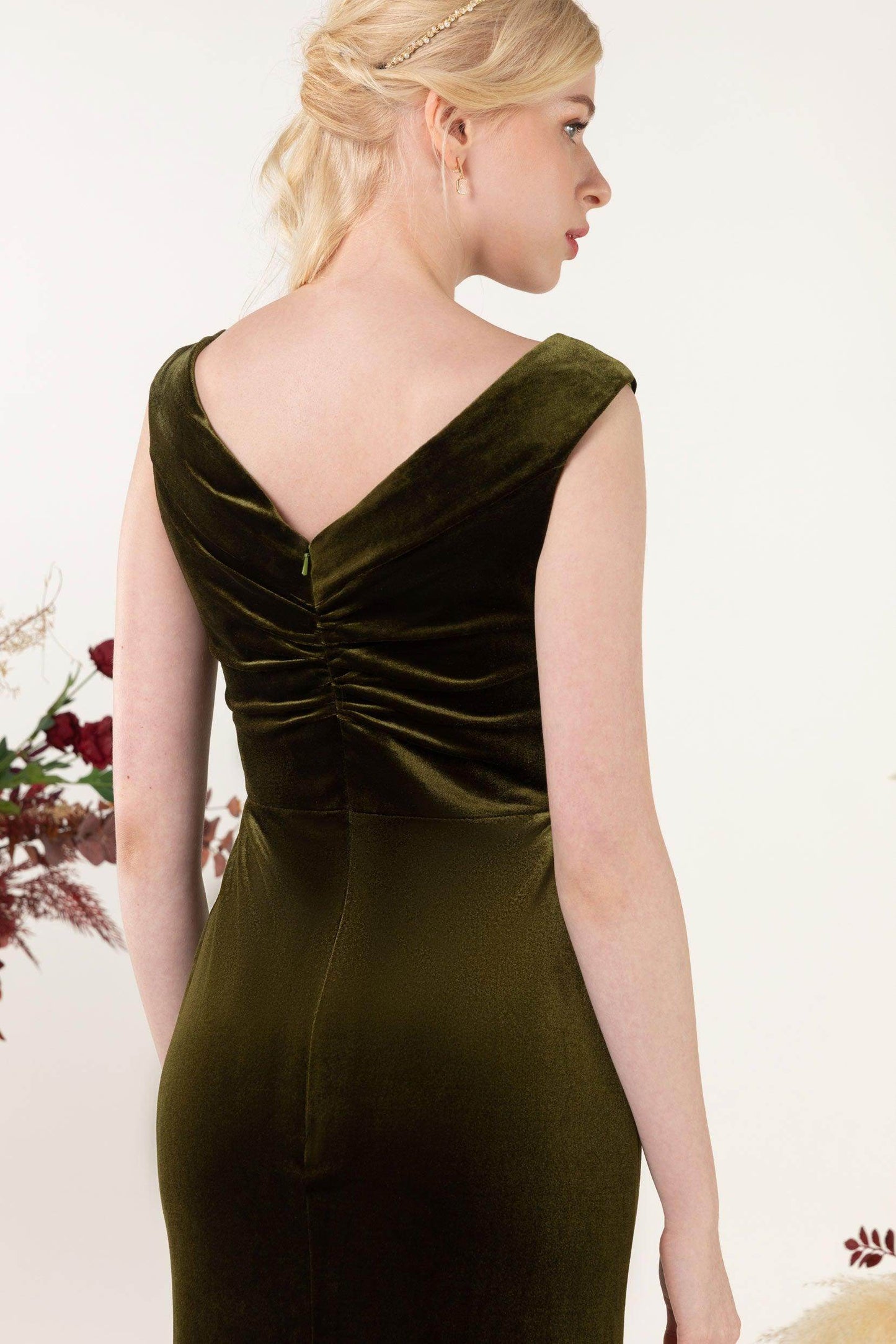 Trumpet Sweep-Brush Train Velvet Bridesmaid Dress Formal Dresses CB0521 - COCOMELODY