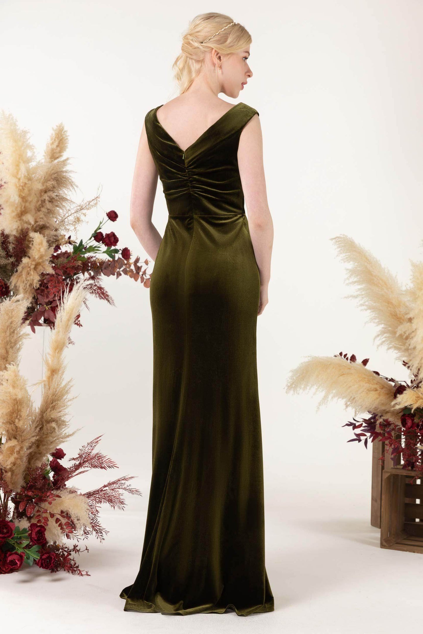 Trumpet Sweep-Brush Train Velvet Bridesmaid Dress Formal Dresses CB0521 - COCOMELODY
