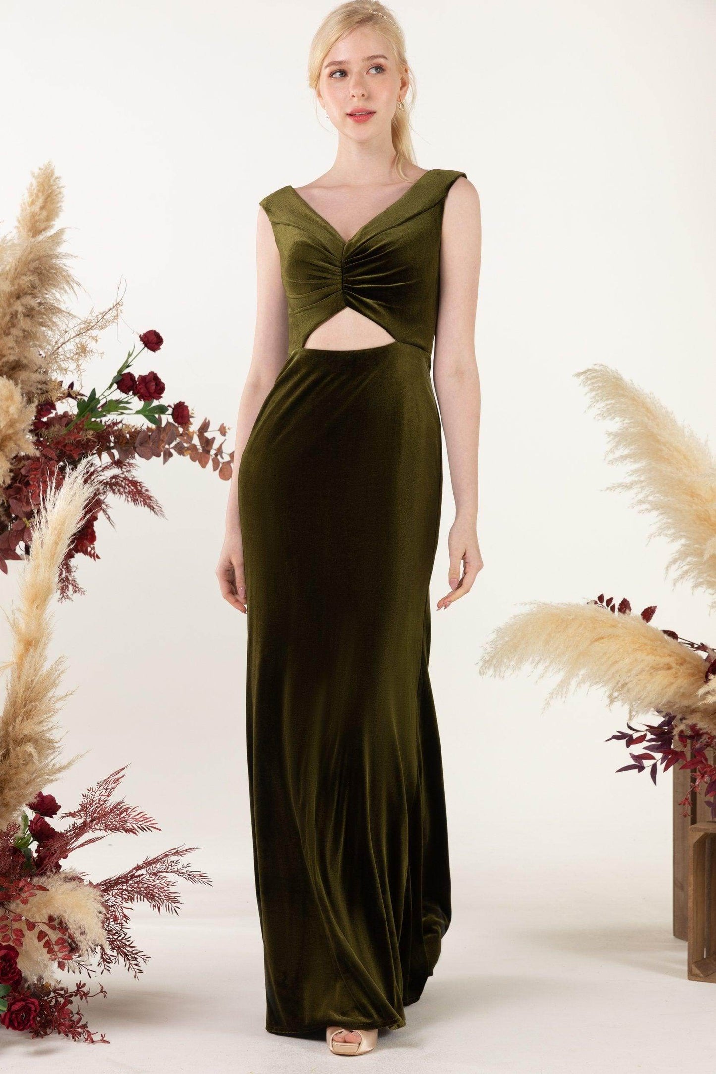 Trumpet Sweep-Brush Train Velvet Bridesmaid Dress Formal Dresses CB0521 - COCOMELODY