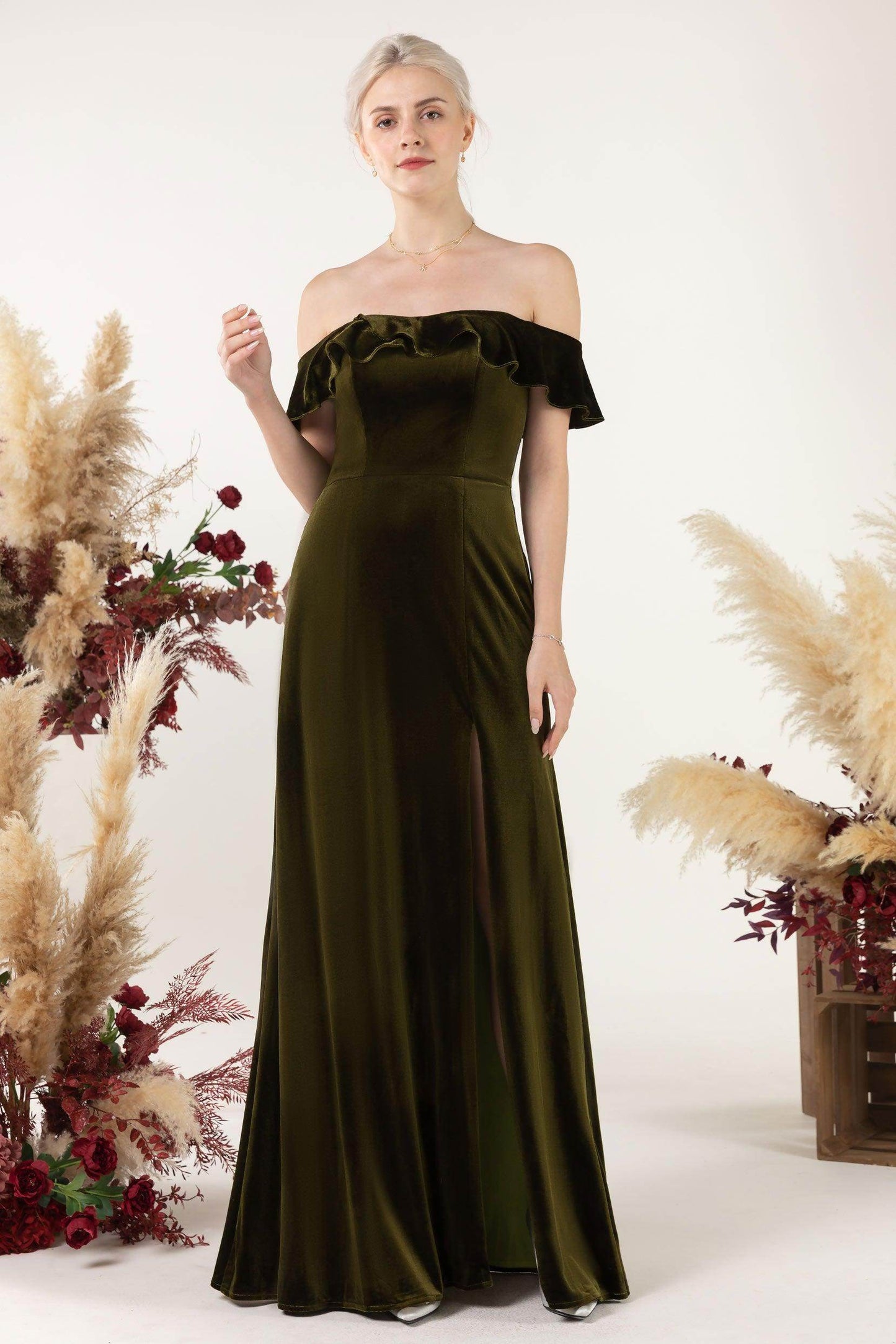 Sheath-Column Floor Length Velvet Bridesmaid Dress Formal Dresses CB0522 - COCOMELODY