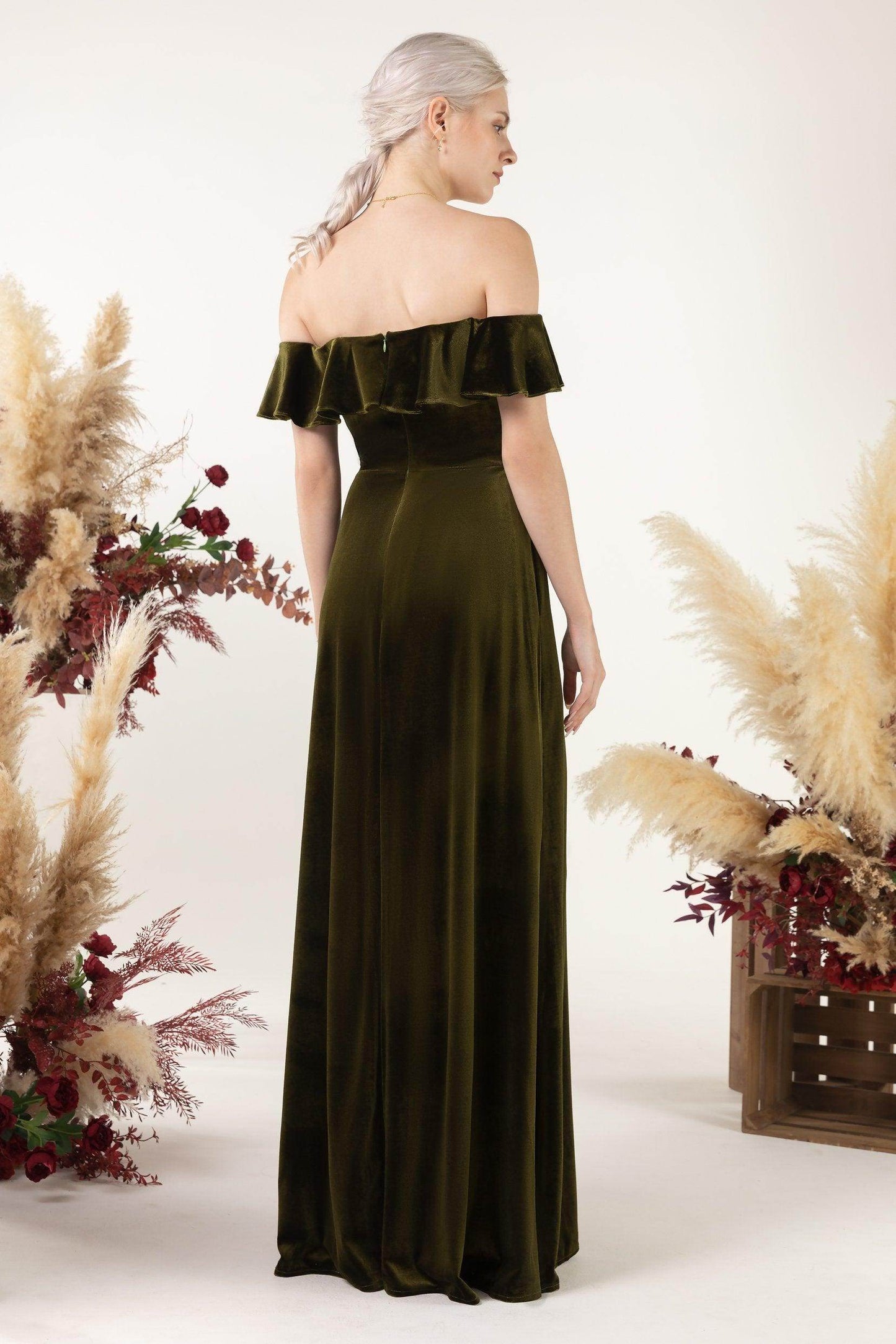 Sheath-Column Floor Length Velvet Bridesmaid Dress Formal Dresses CB0522 - COCOMELODY