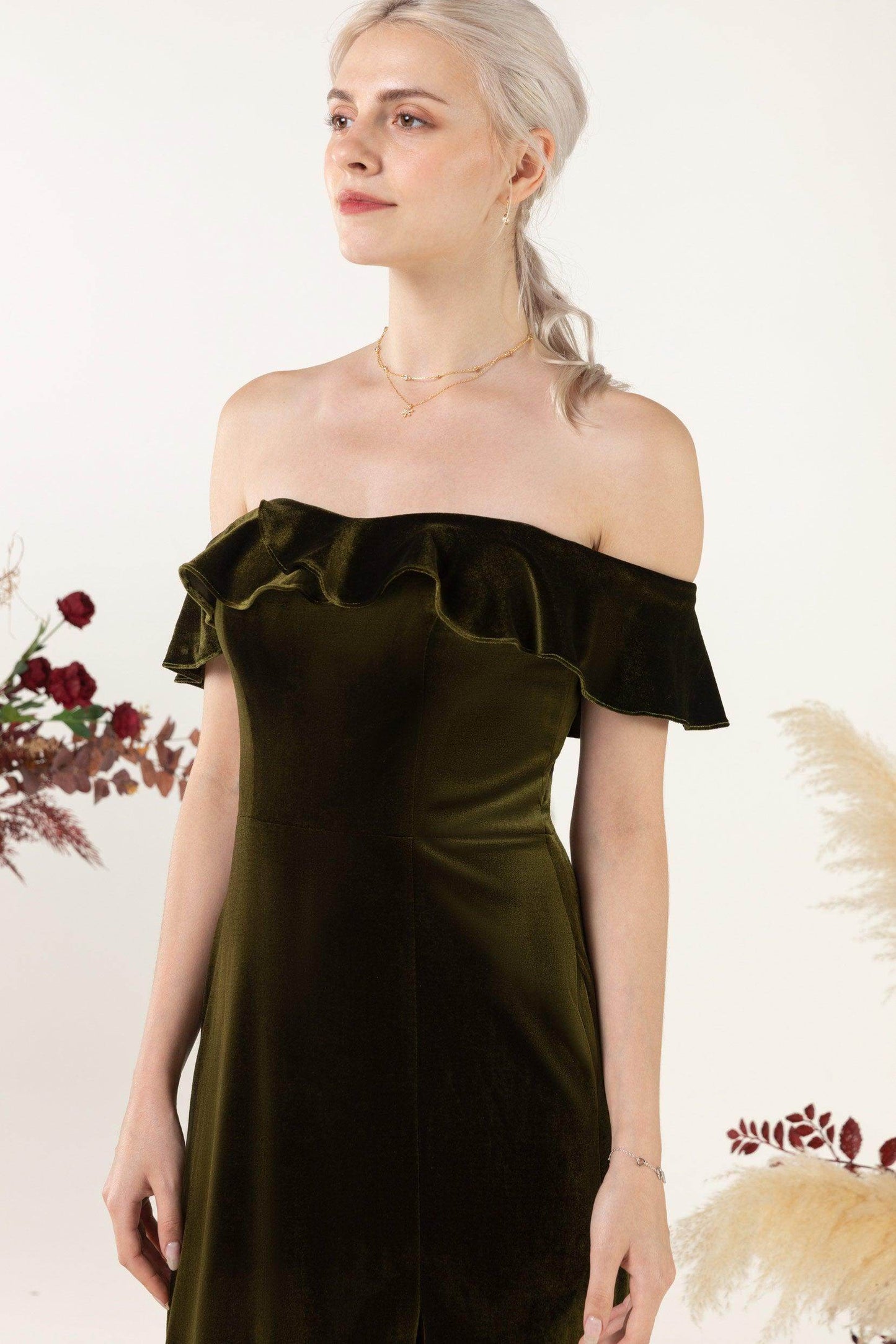 Sheath-Column Floor Length Velvet Bridesmaid Dress Formal Dresses CB0522 - COCOMELODY