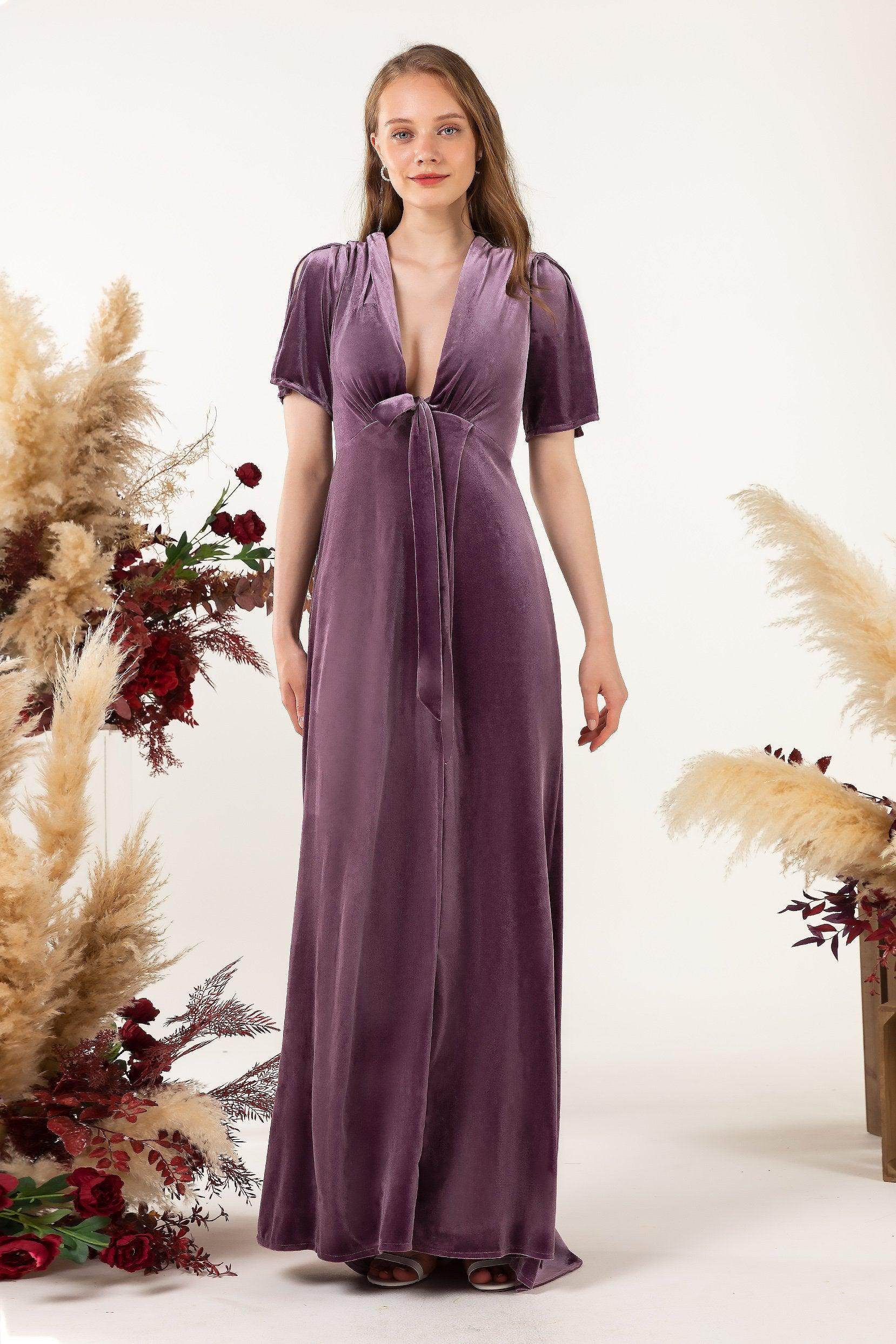 Sheath Sweep-Brush Train Velvet Bridesmaid Dress Formal Dresses CB0523 - COCOMELODY