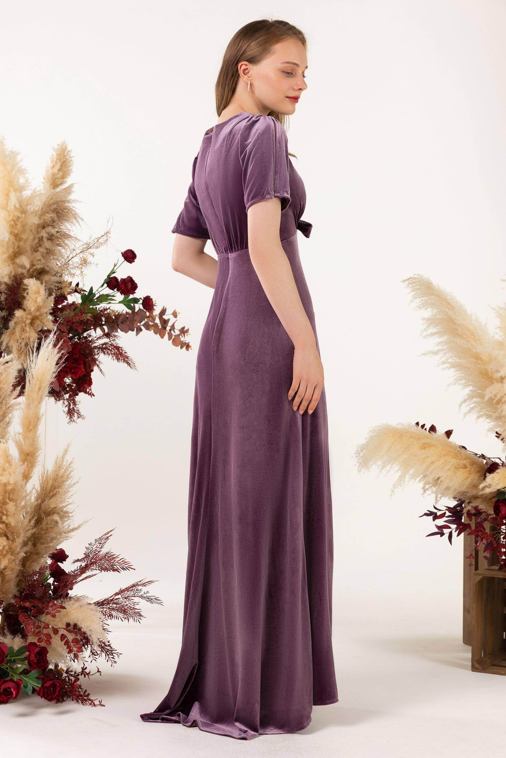 Sheath Sweep-Brush Train Velvet Bridesmaid Dress Formal Dresses CB0523 - COCOMELODY