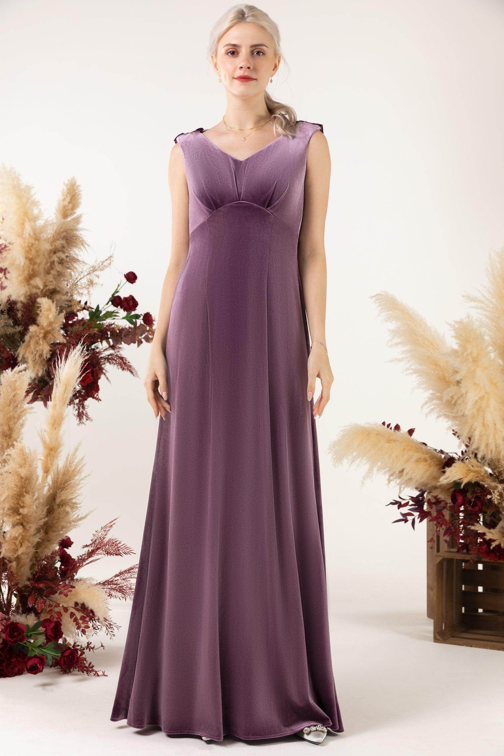 Sheath-Column Floor Length Velvet Bridesmaid Dress COCOMELODY CB0524, Dark Dusty Blue Sheath-Column Floor Length Velvet Bridesmaid Dress COCOMELODY CB0524, Dark Dusty Blue