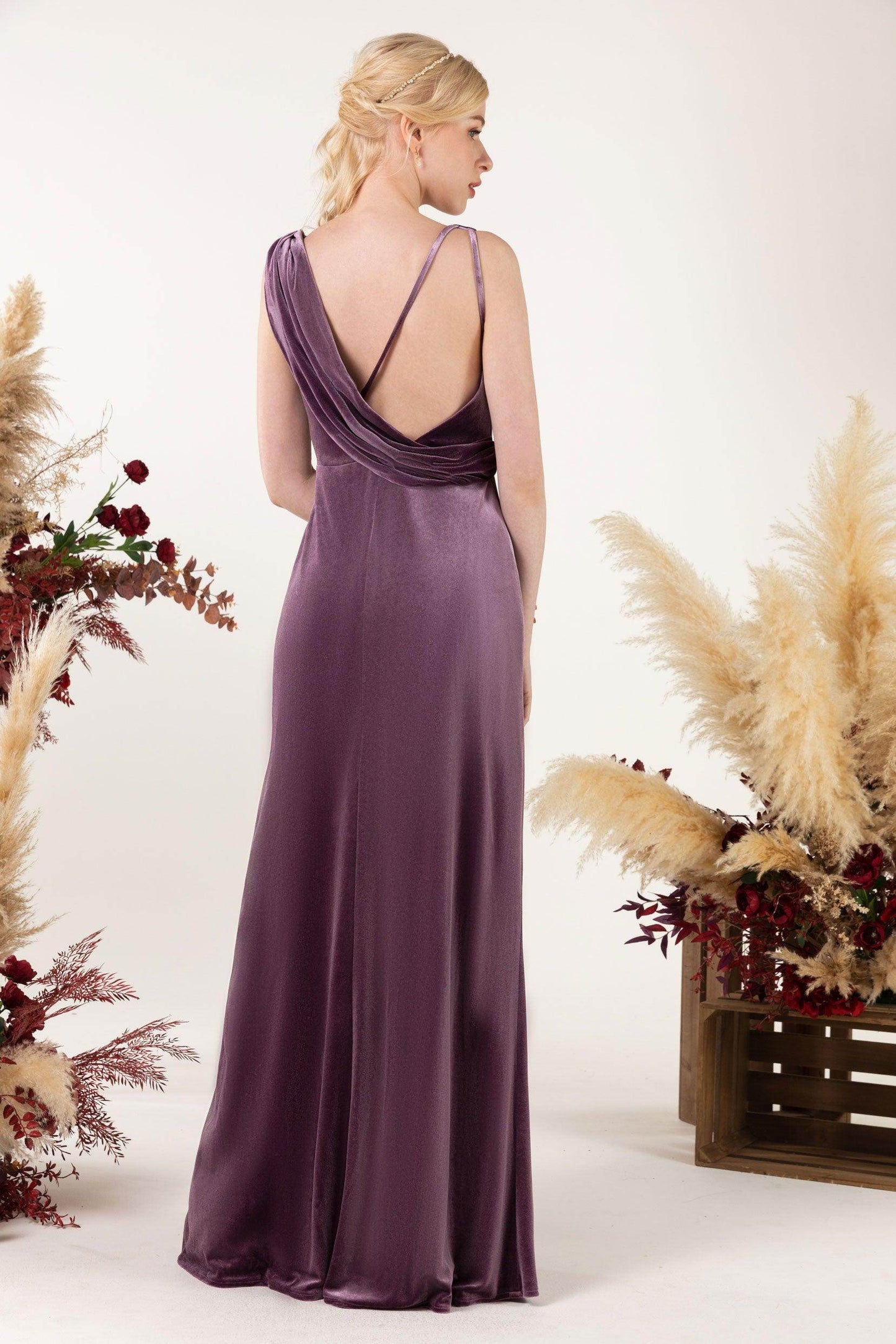 Sheath-Column Floor Length Velvet Bridesmaid Dress Formal Dresses CB0525 - COCOMELODY
