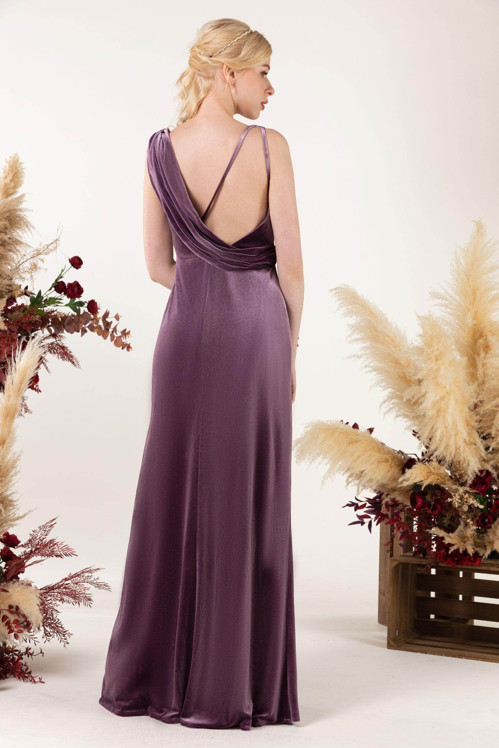 Sheath-Column Floor Length Velvet Bridesmaid Dress Formal Dresses CB0525 - COCOMELODY