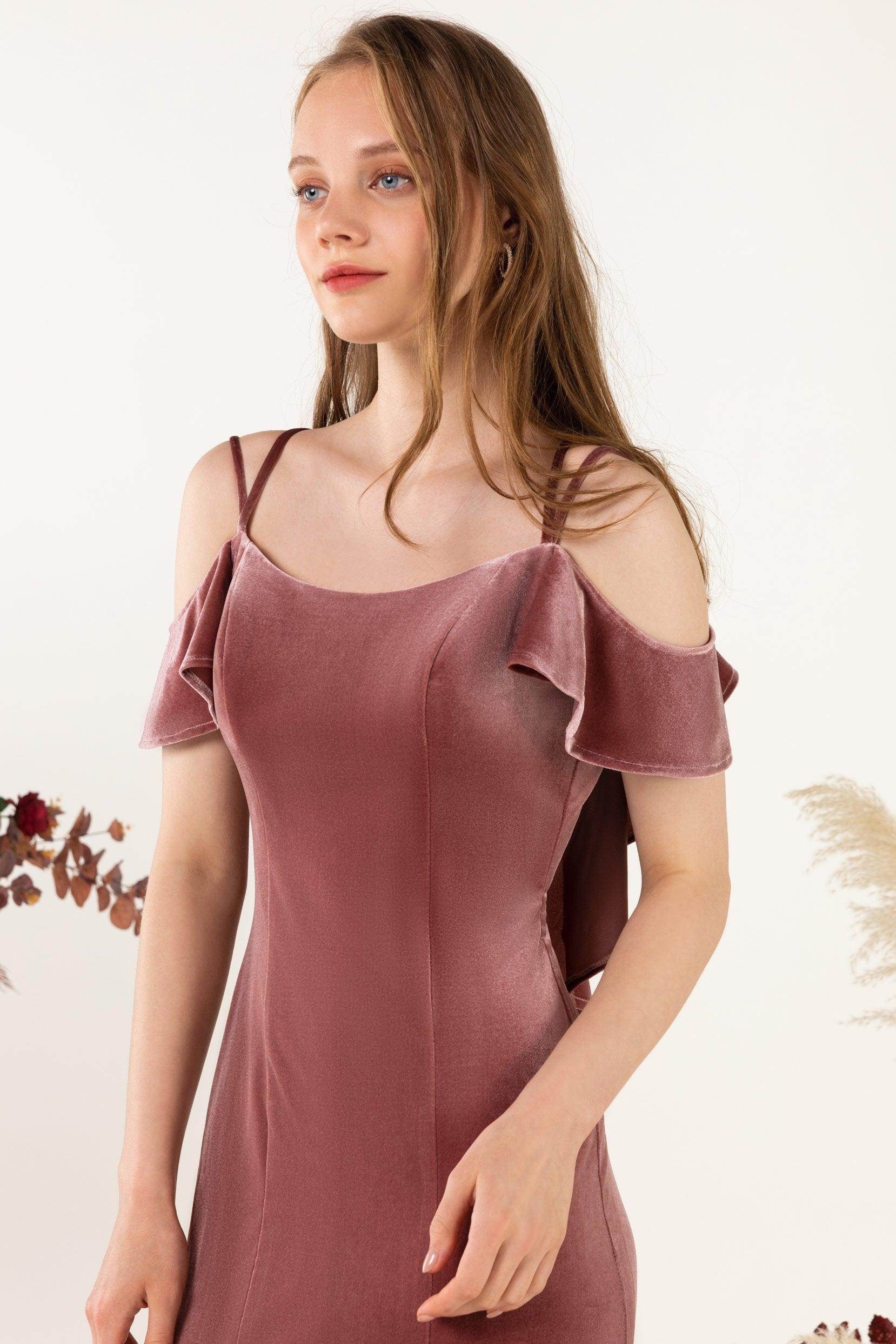 Trumpet Sweep-Brush Train Velvet Bridesmaid Dress Formal Dresses CB0526 - COCOMELODY