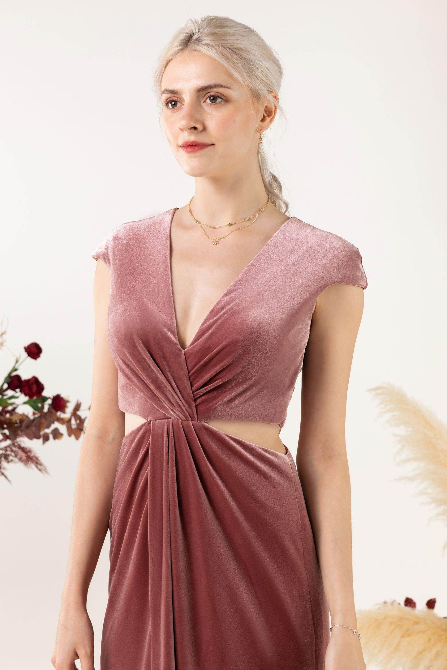 Sheath Sweep-Brush Train Velvet Bridesmaid Dress Formal Dresses CB0527 - COCOMELODY