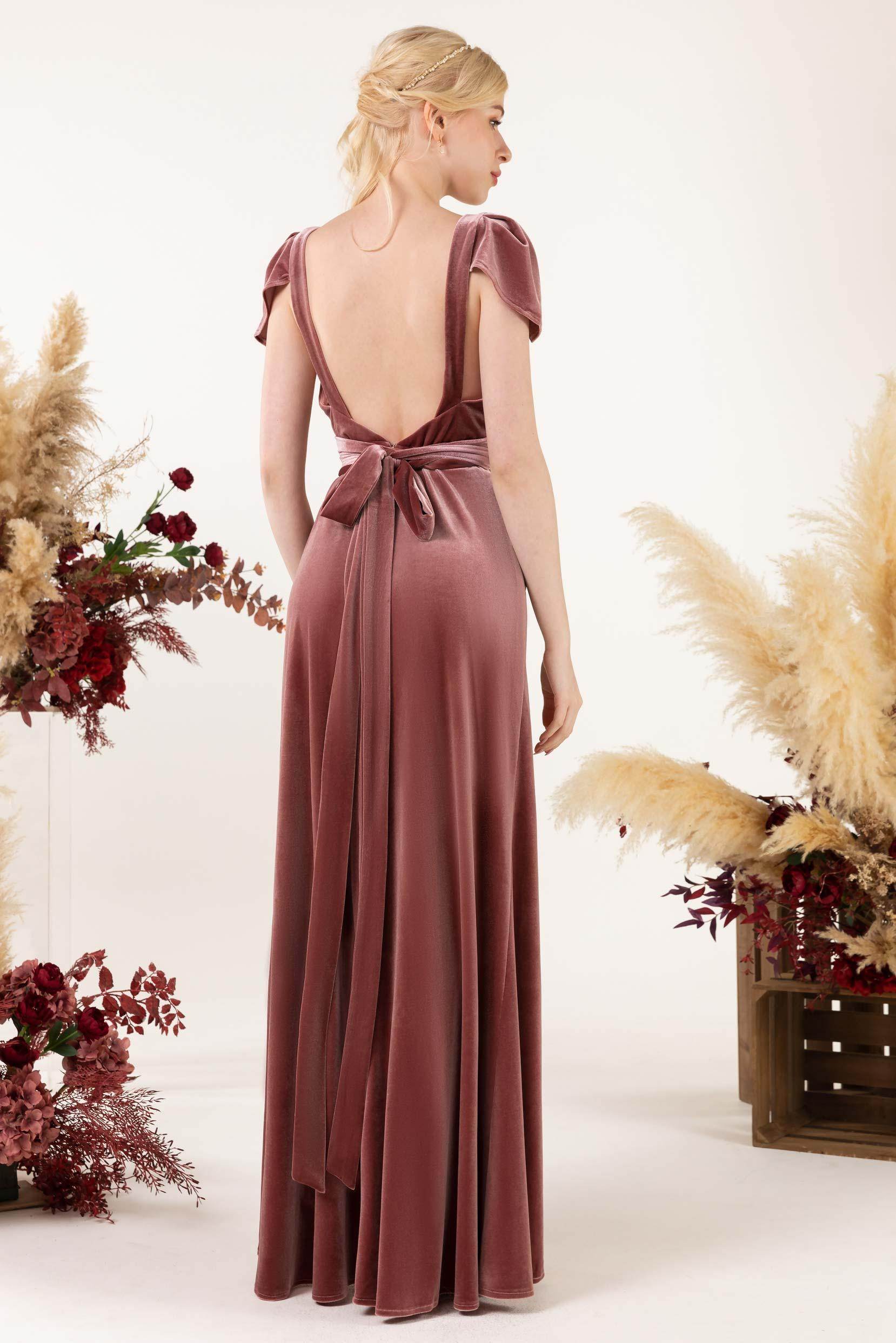 Sheath-Column Floor Length Velvet Bridesmaid Dress Formal Dresses CB0528 - COCOMELODY