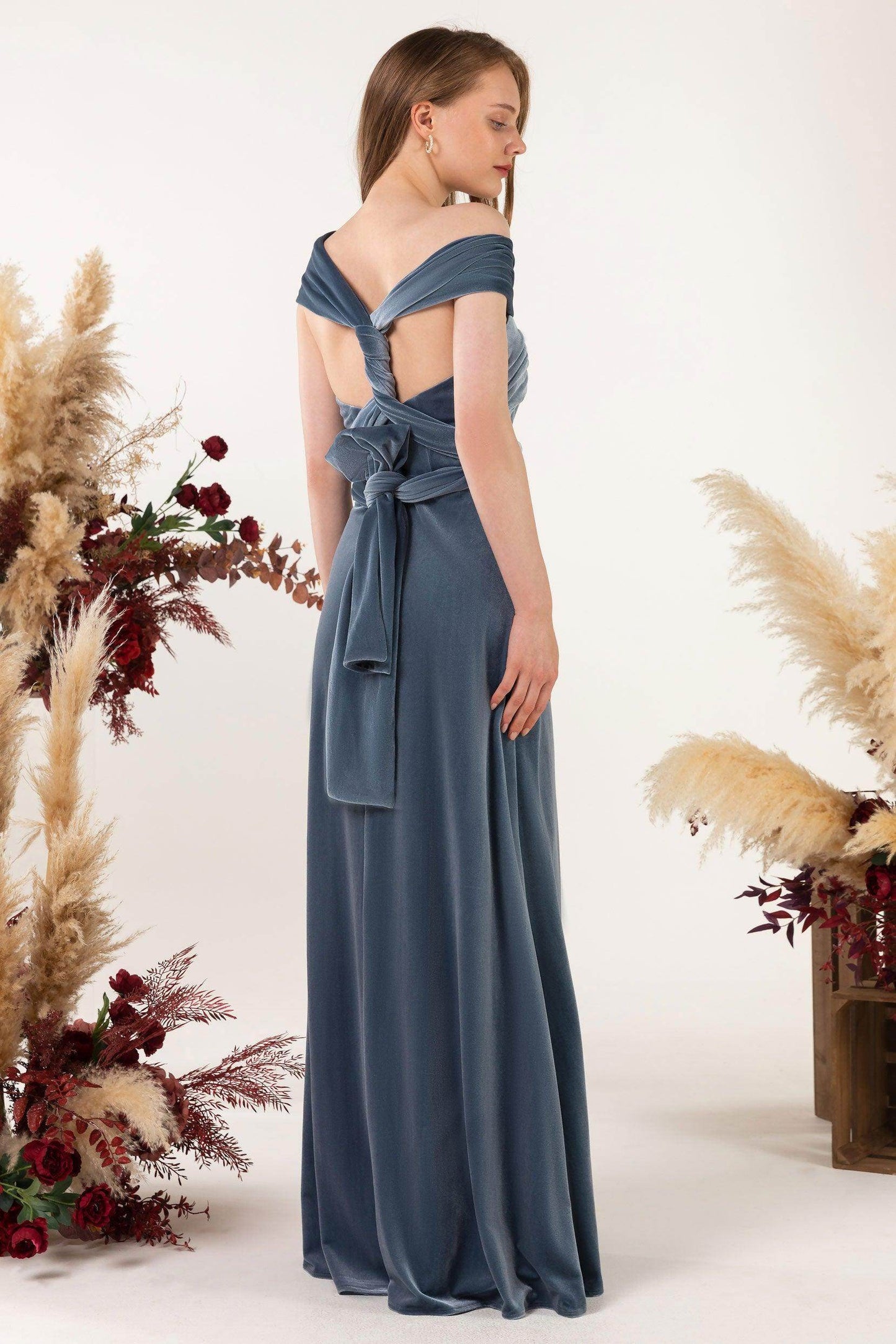 Sheath-Column Floor Length Velvet Bridesmaid Dress Formal Dresses CB0529 - COCOMELODY