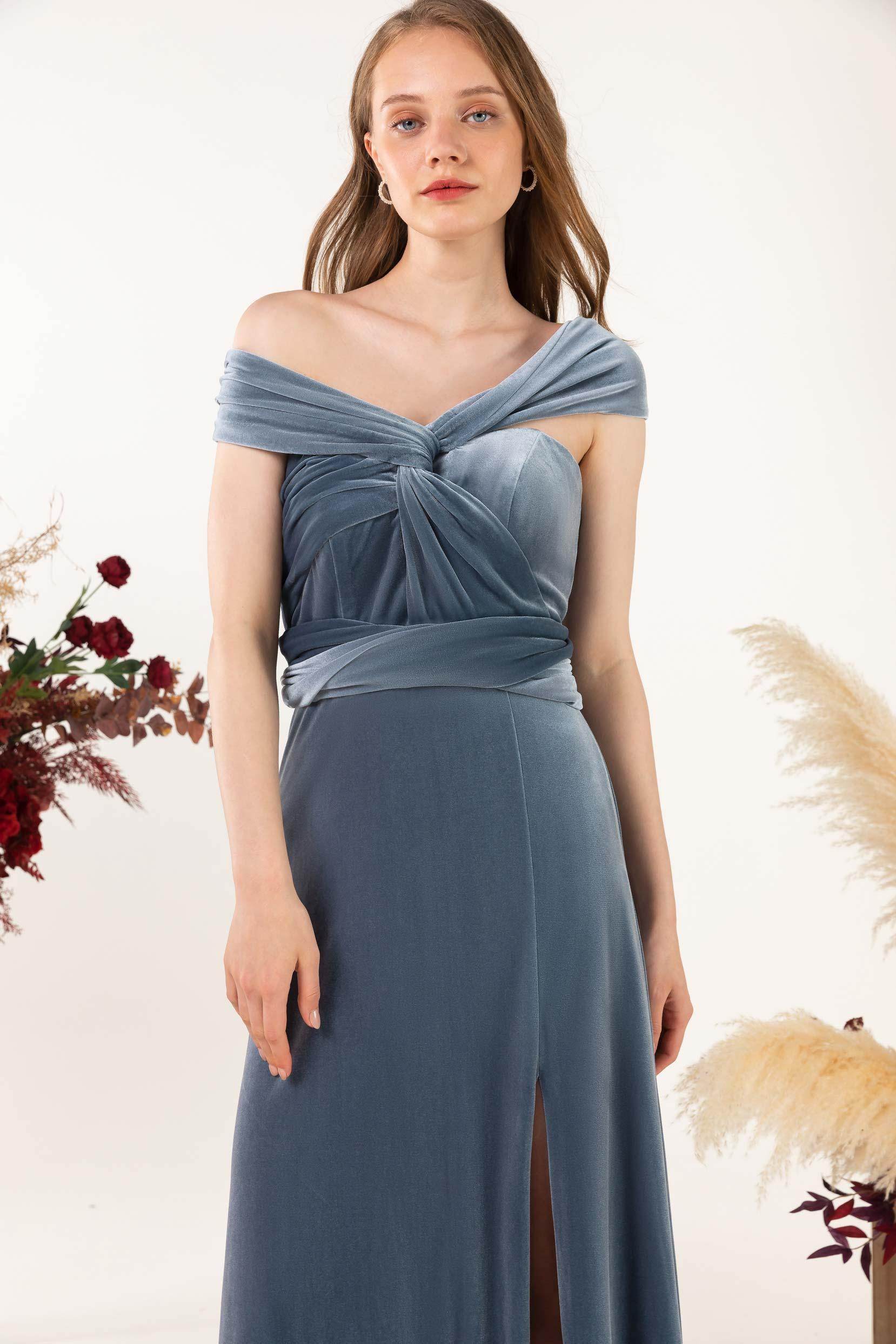 Sheath-Column Floor Length Velvet Bridesmaid Dress Formal Dresses CB0529 - COCOMELODY