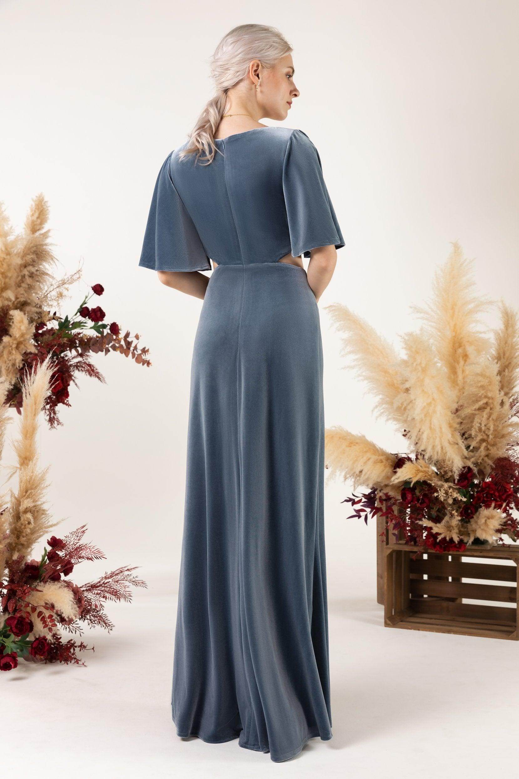 Sheath Sweep-Brush Train Velvet Bridesmaid Dress CB0530 - COCOMELODY