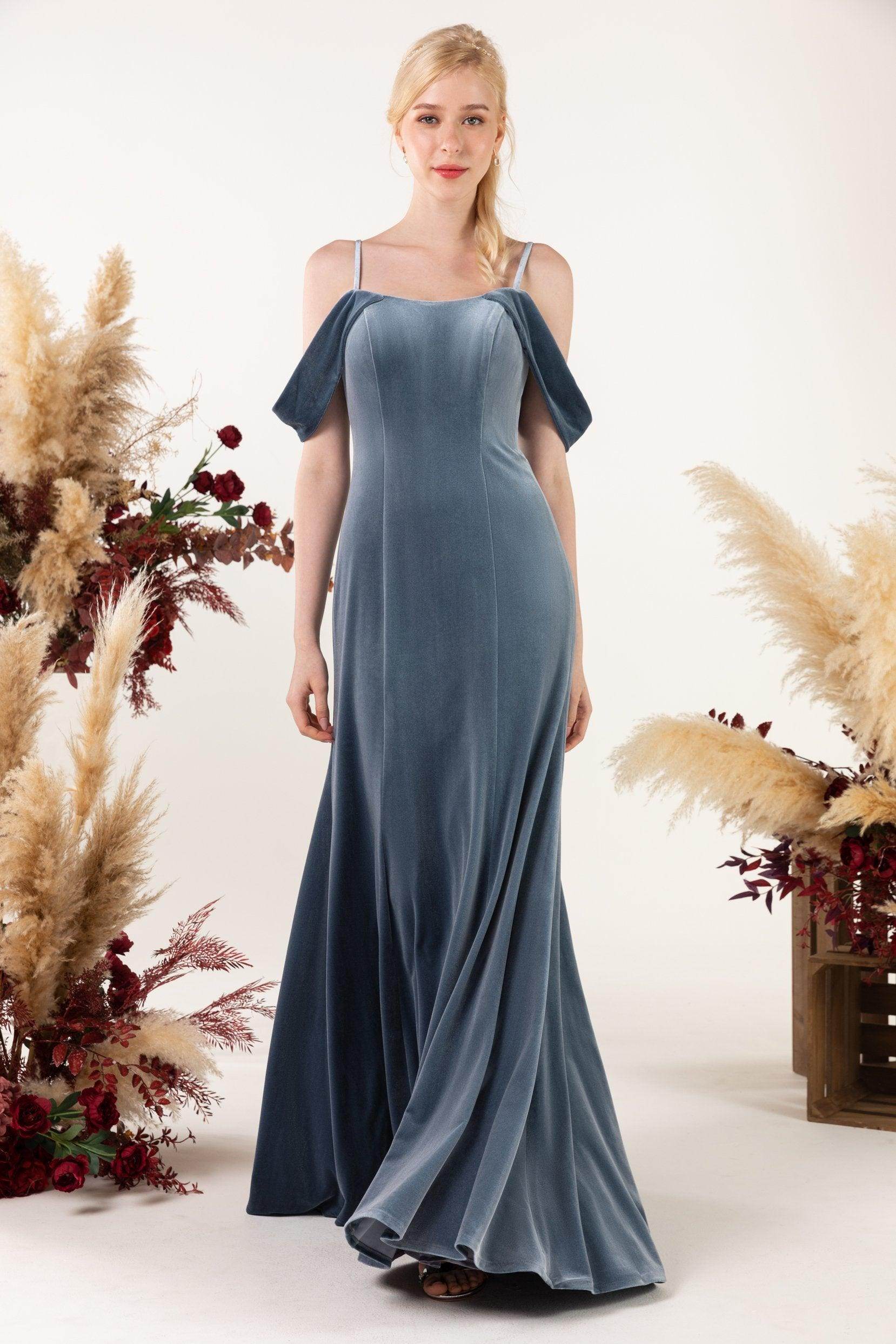 Trumpet-Mermaid Sweep-Brush Train Velvet Bridesmaid Dress COCOMELODY CB0531, Dark Mauve